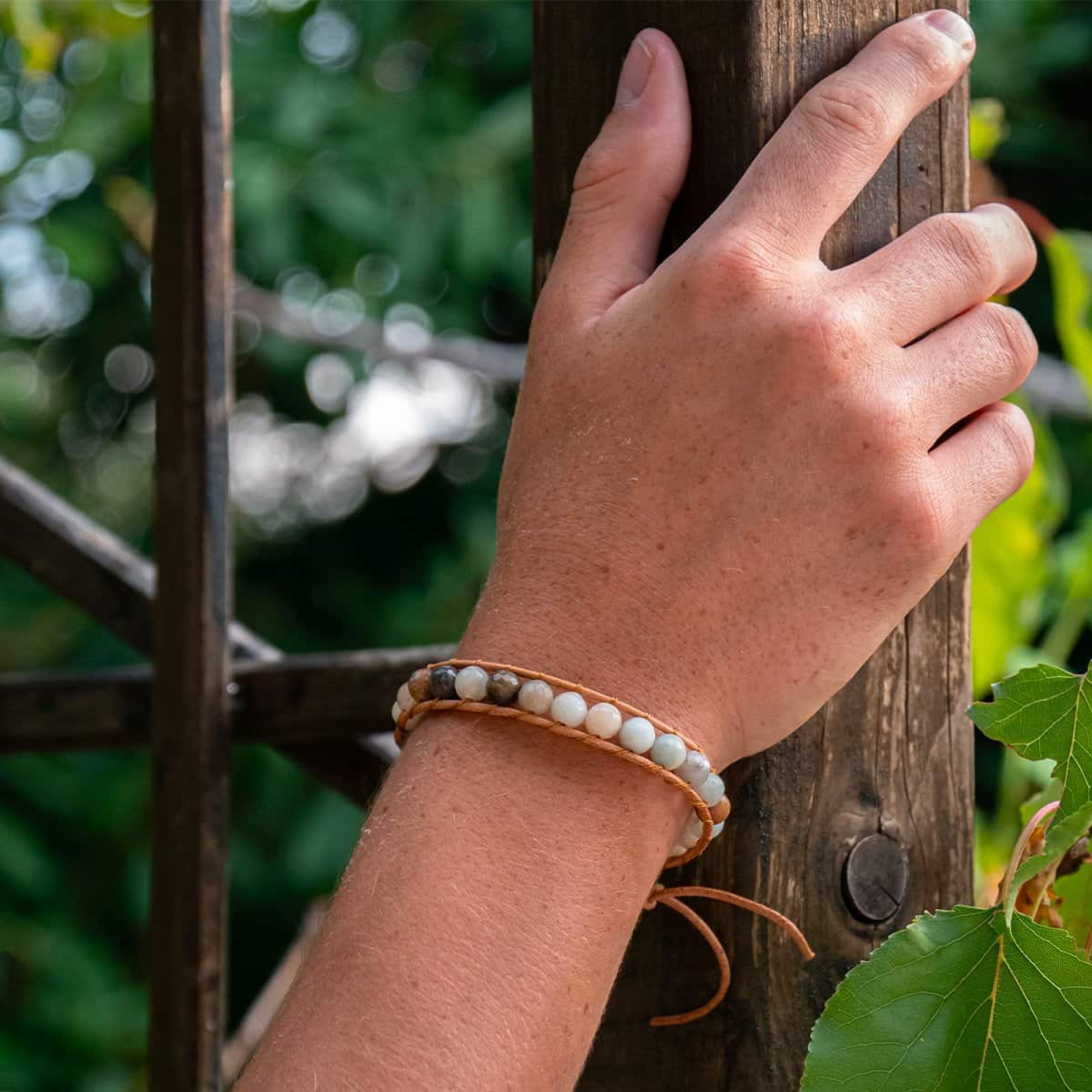 Bracelet Facelia en pierres Amazonite et cuir véritable