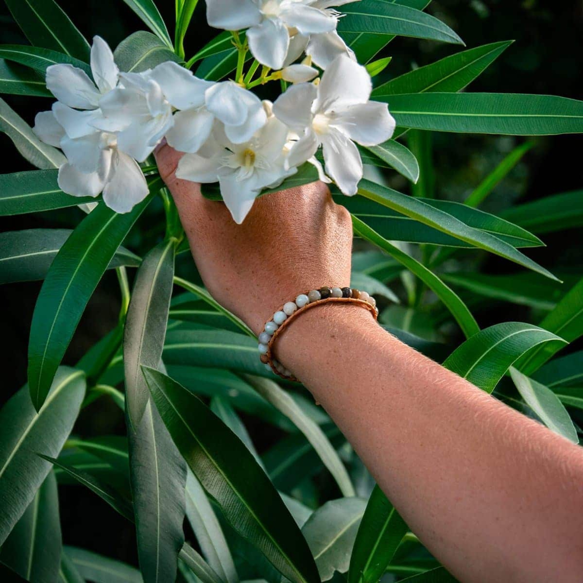 Bracelet Facelia en pierres Amazonite et cuir véritable