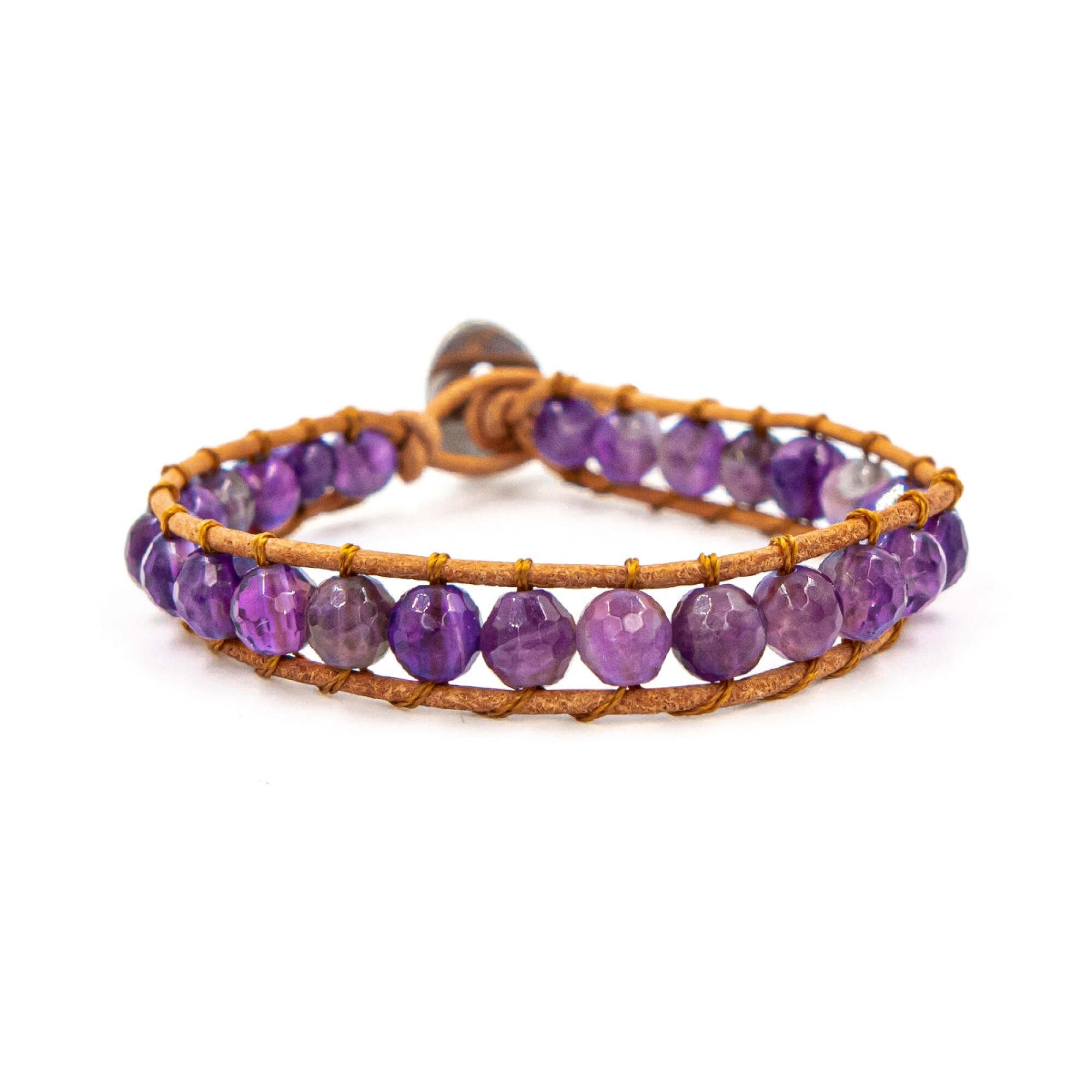 Bracelet Facelia en pierres Améthyste et cuir véritable