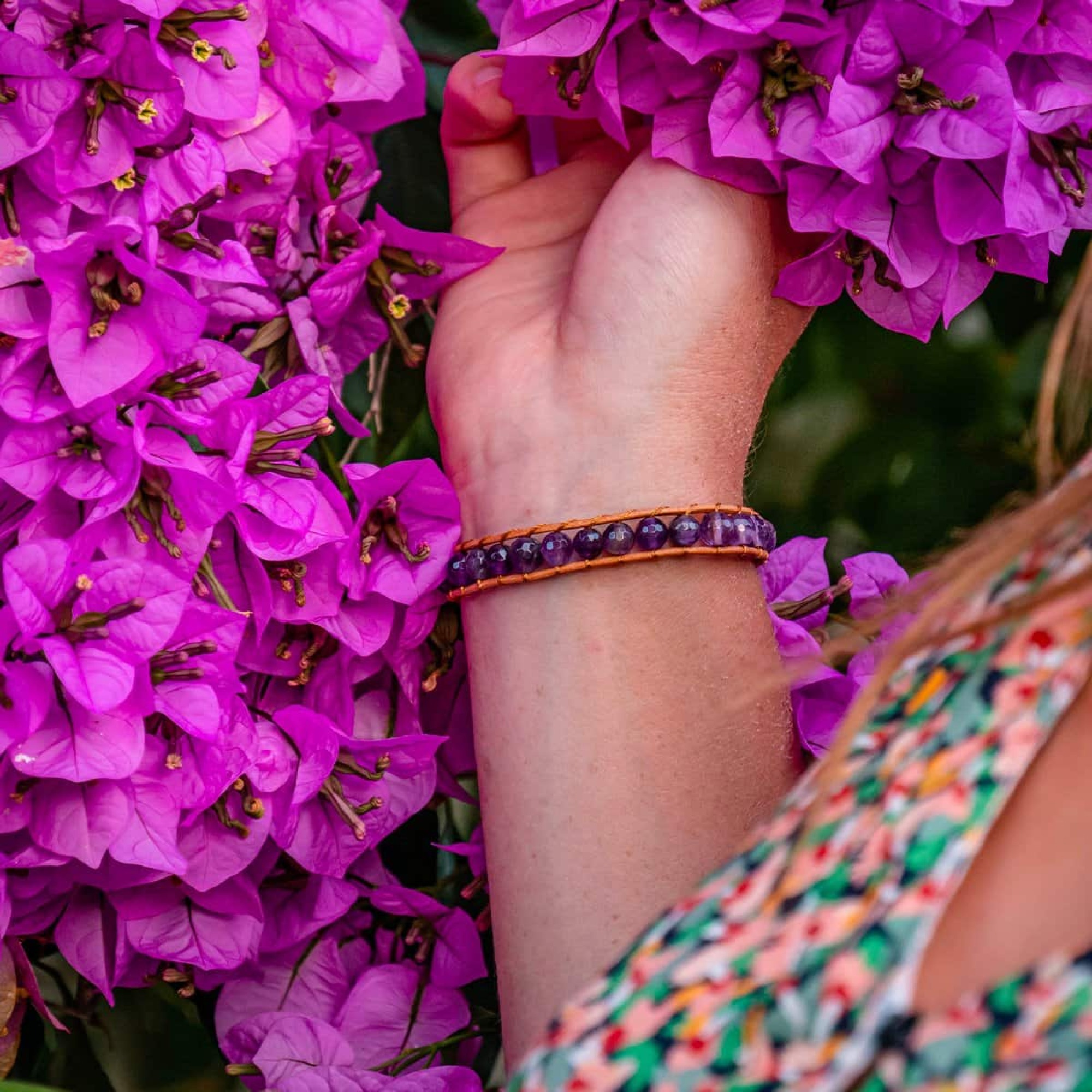 Bracelet Facelia en pierres Améthyste et cuir véritable