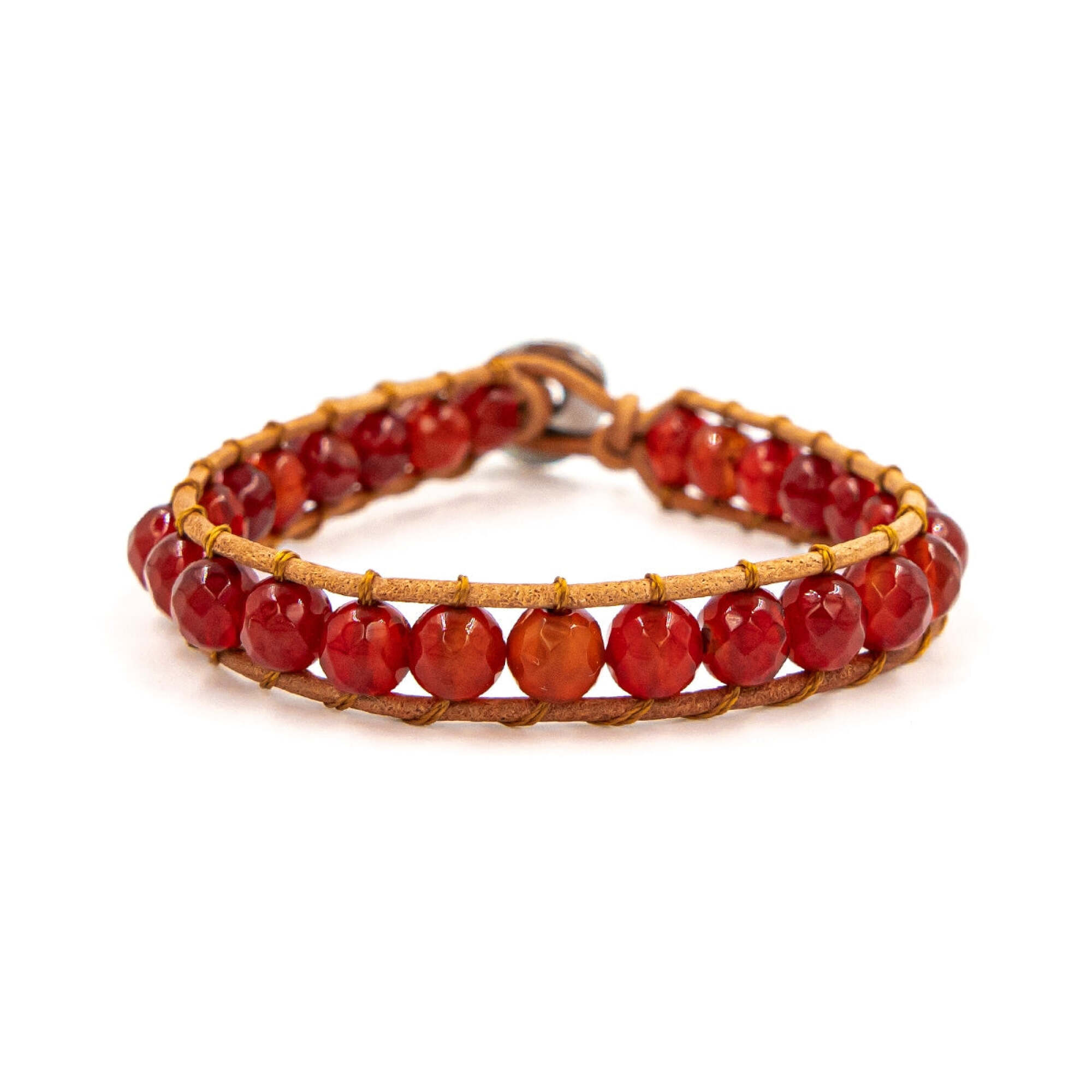 Bracelet Facelia en pierres Cornaline et cuir véritable