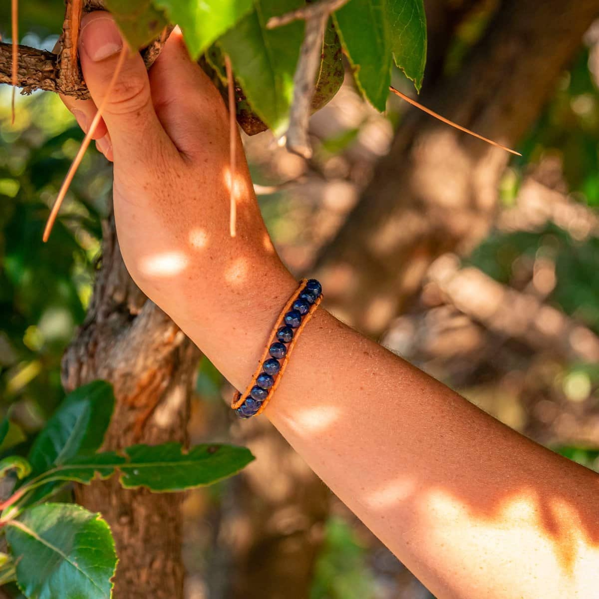 Bracelet Facelia en pierres Lapis Lazuli et cuir véritable