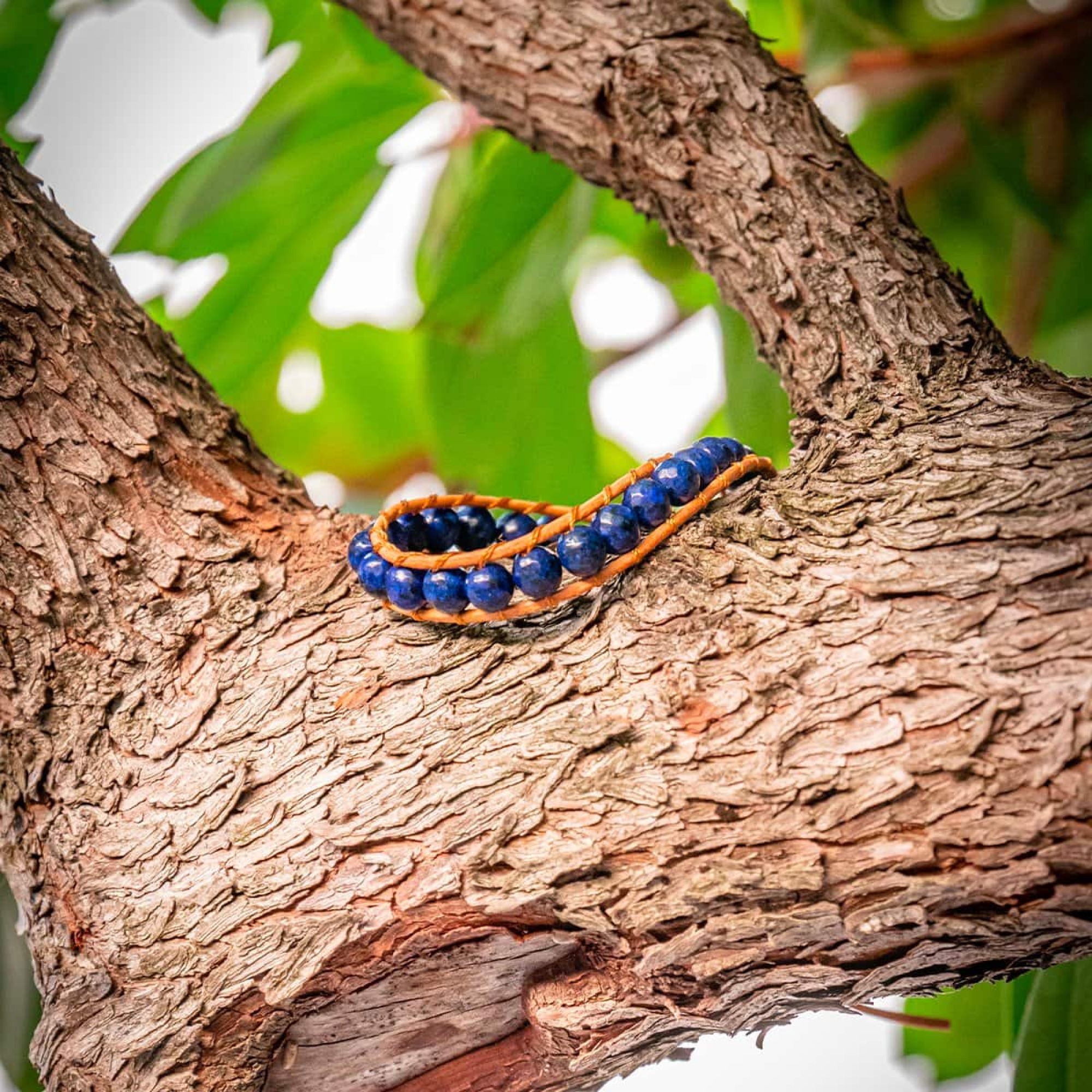 Bracelet Facelia en pierres Lapis Lazuli et cuir véritable