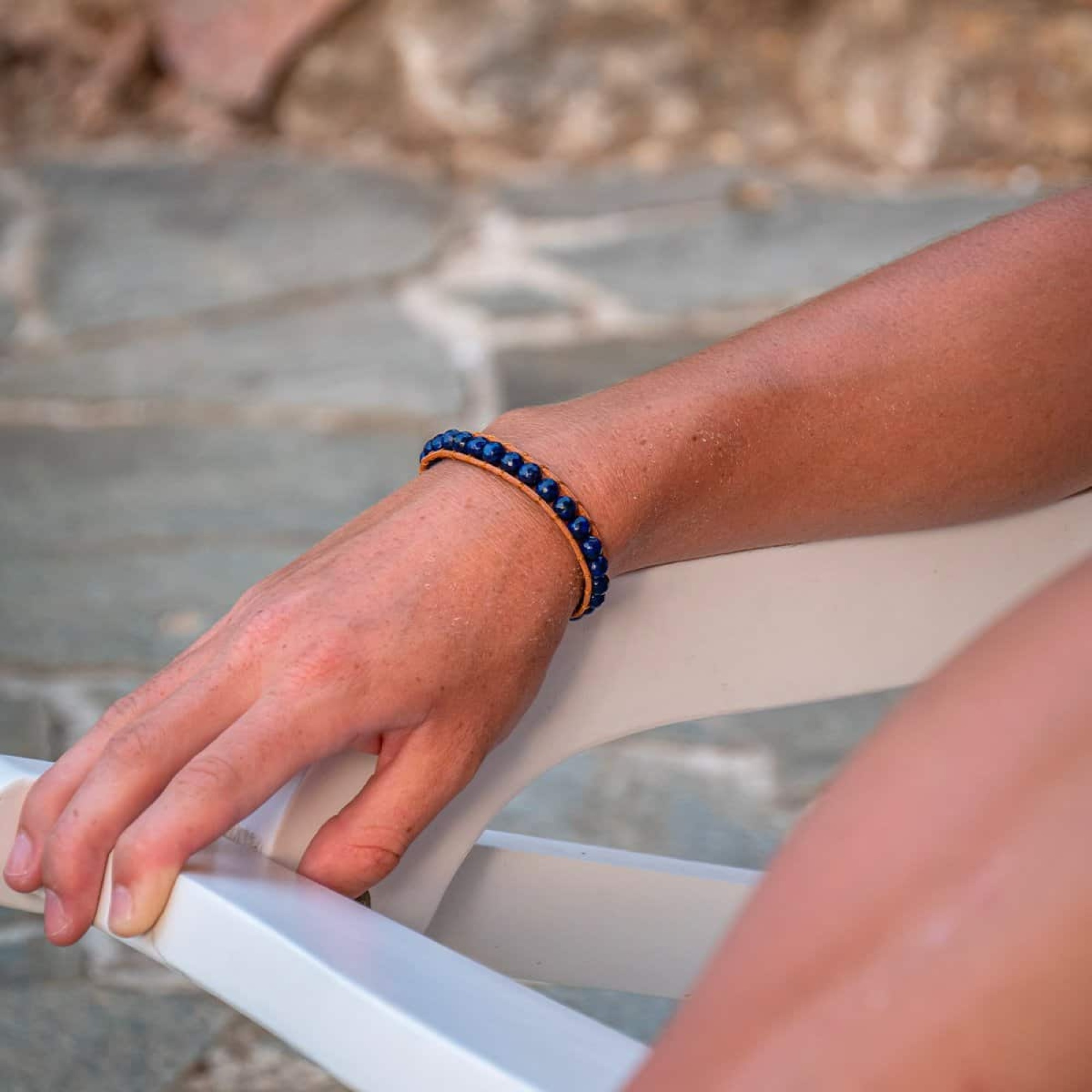 Bracelet Facelia en pierres Lapis Lazuli et cuir véritable