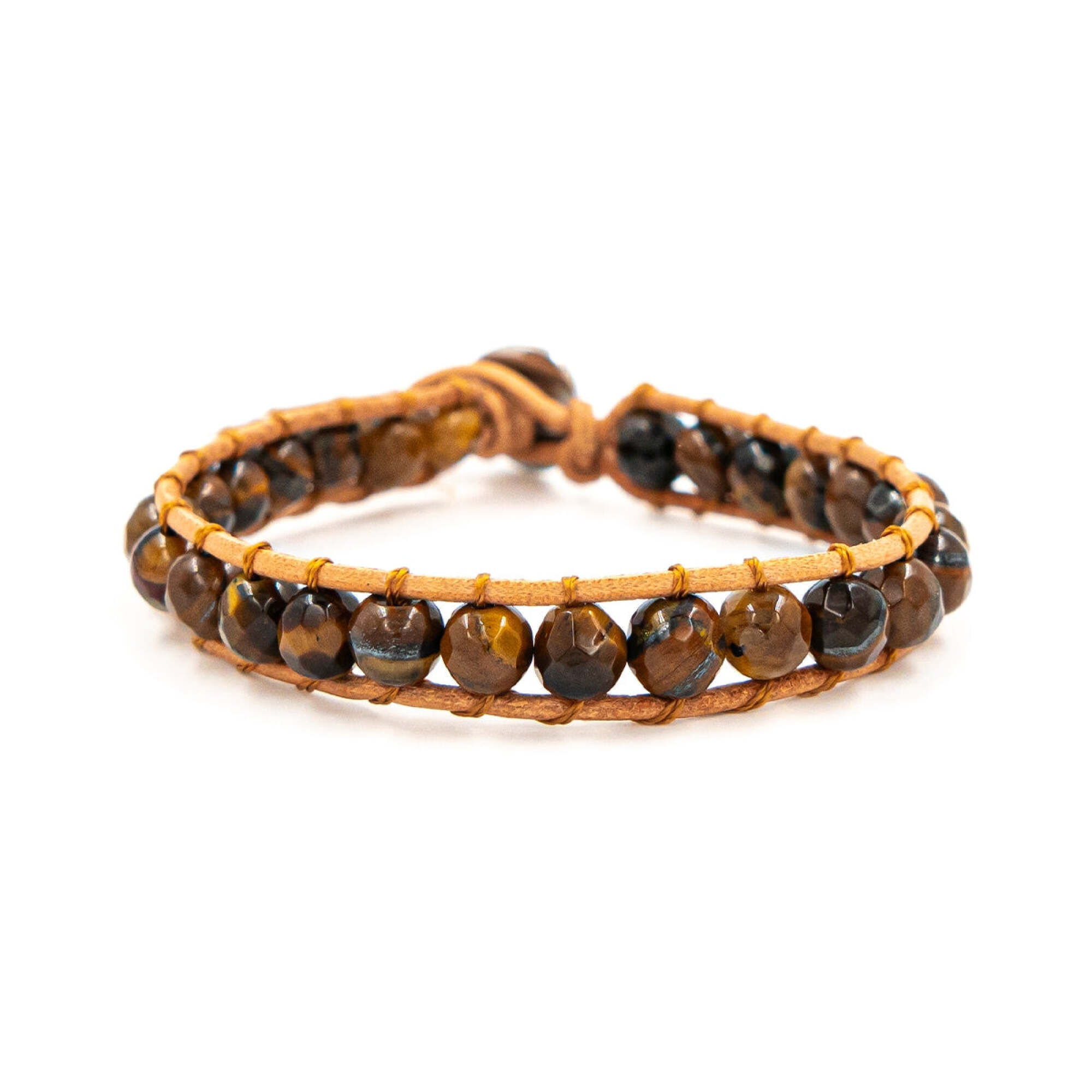 Bracelet Facelia en pierres Oeil de tigre et cuir véritable