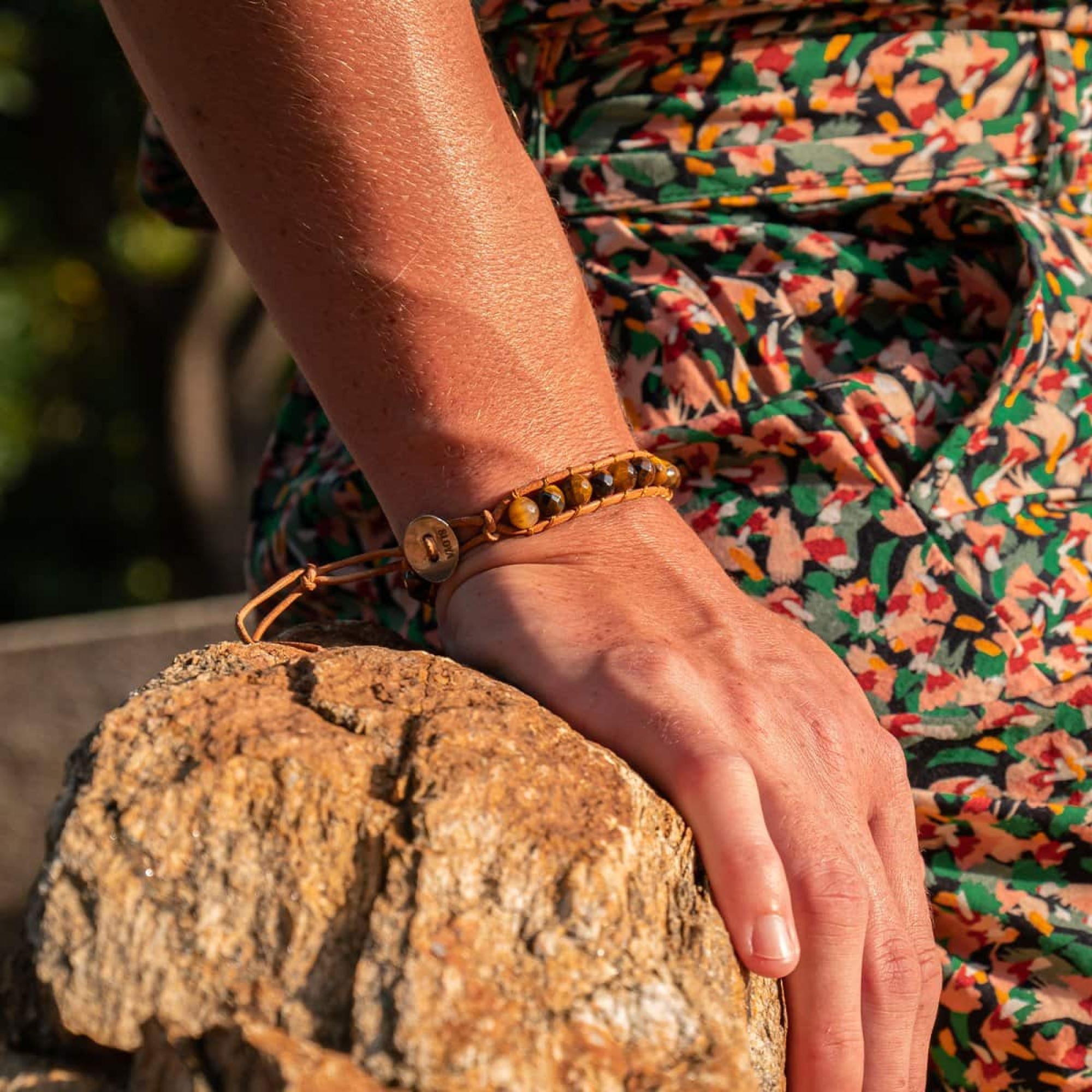 Bracelet Facelia en pierres Oeil de tigre et cuir véritable