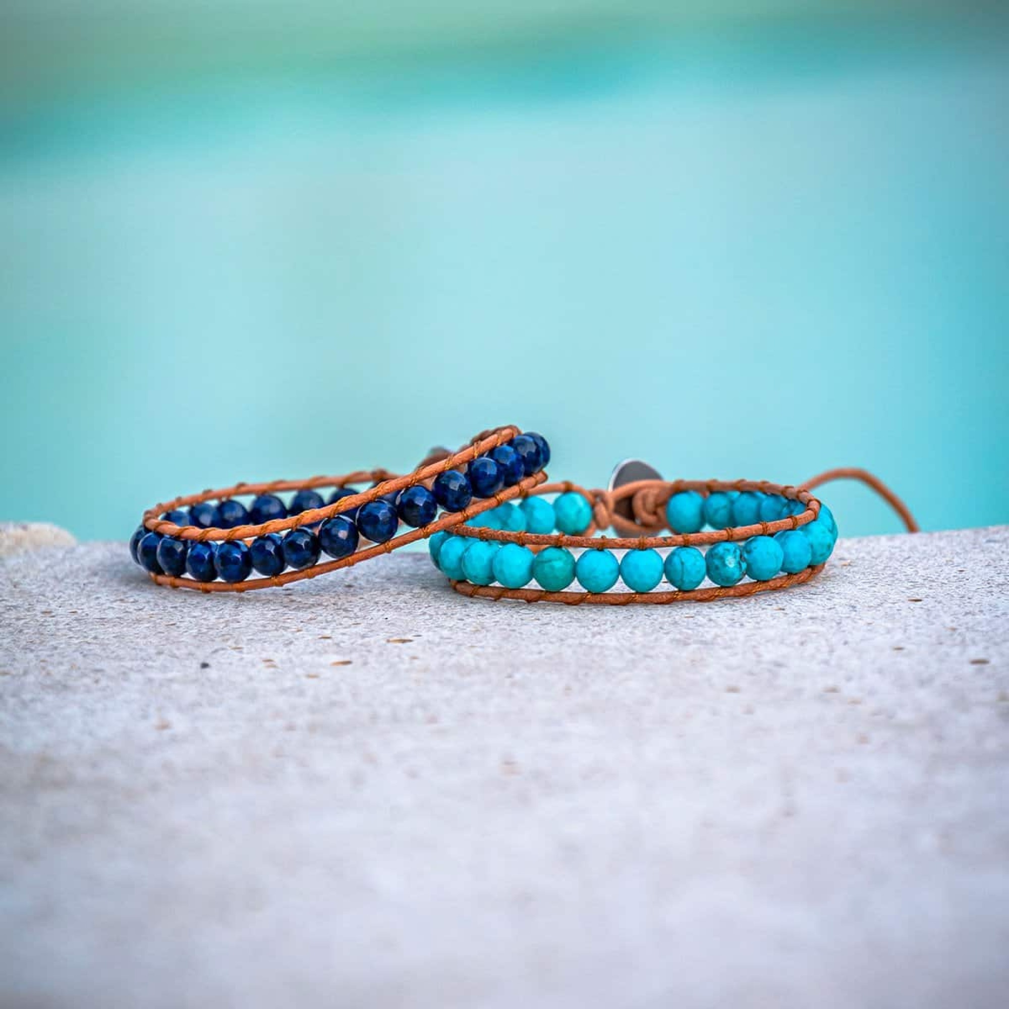 Bracelet Facelia en pierres Turquoise et cuir véritable
