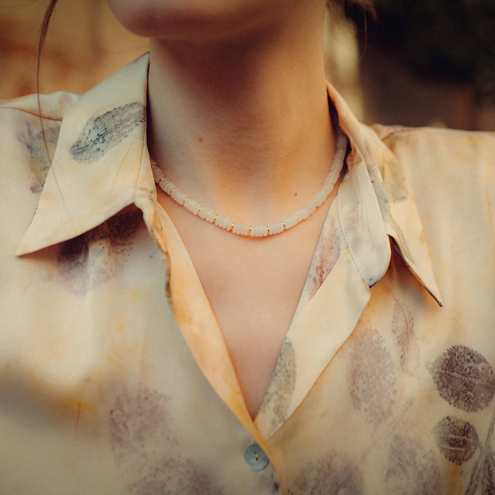 Collier, bracelet et boucles d'oreilles Blima en pierres Jade blanc