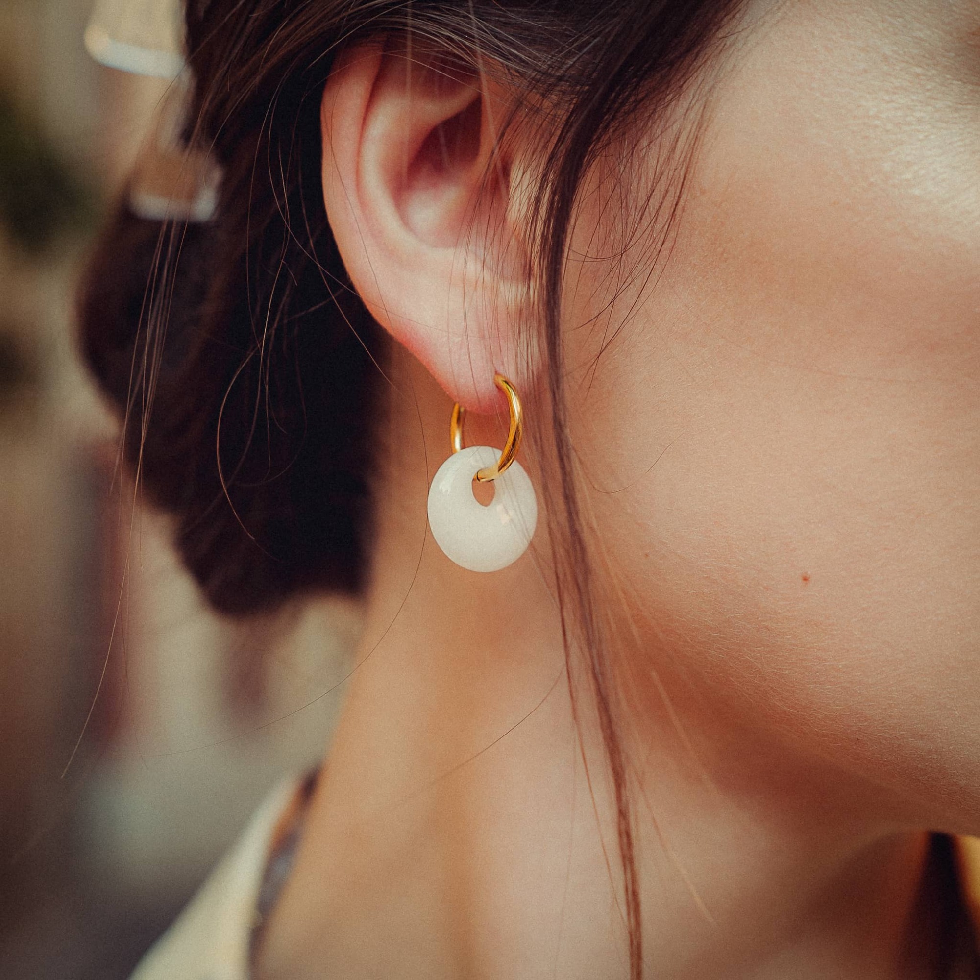 Collier, bracelet et boucles d'oreilles Blima en pierres Jade blanc