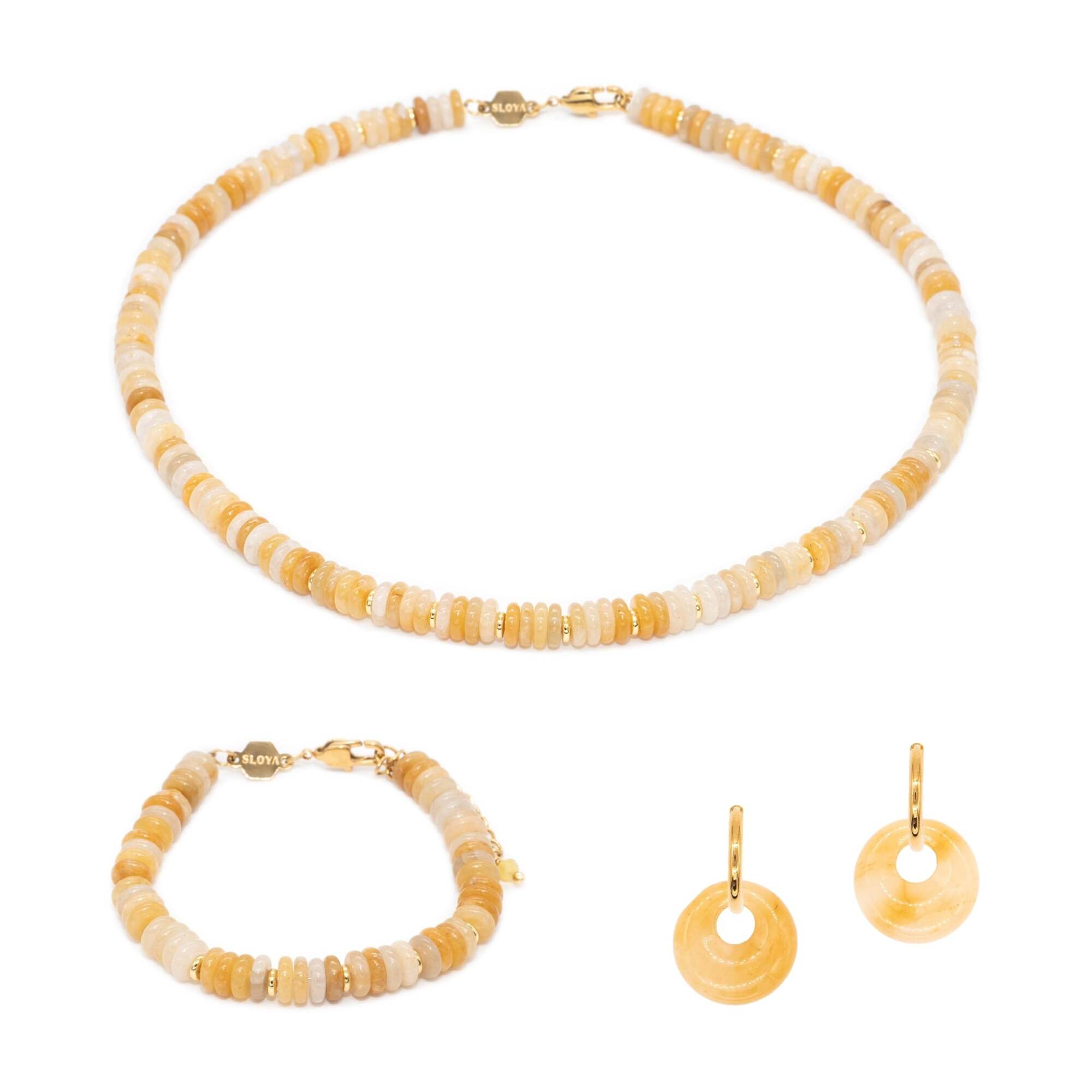 Collier, bracelet et boucles d'oreilles Blima en pierres Jade jaune