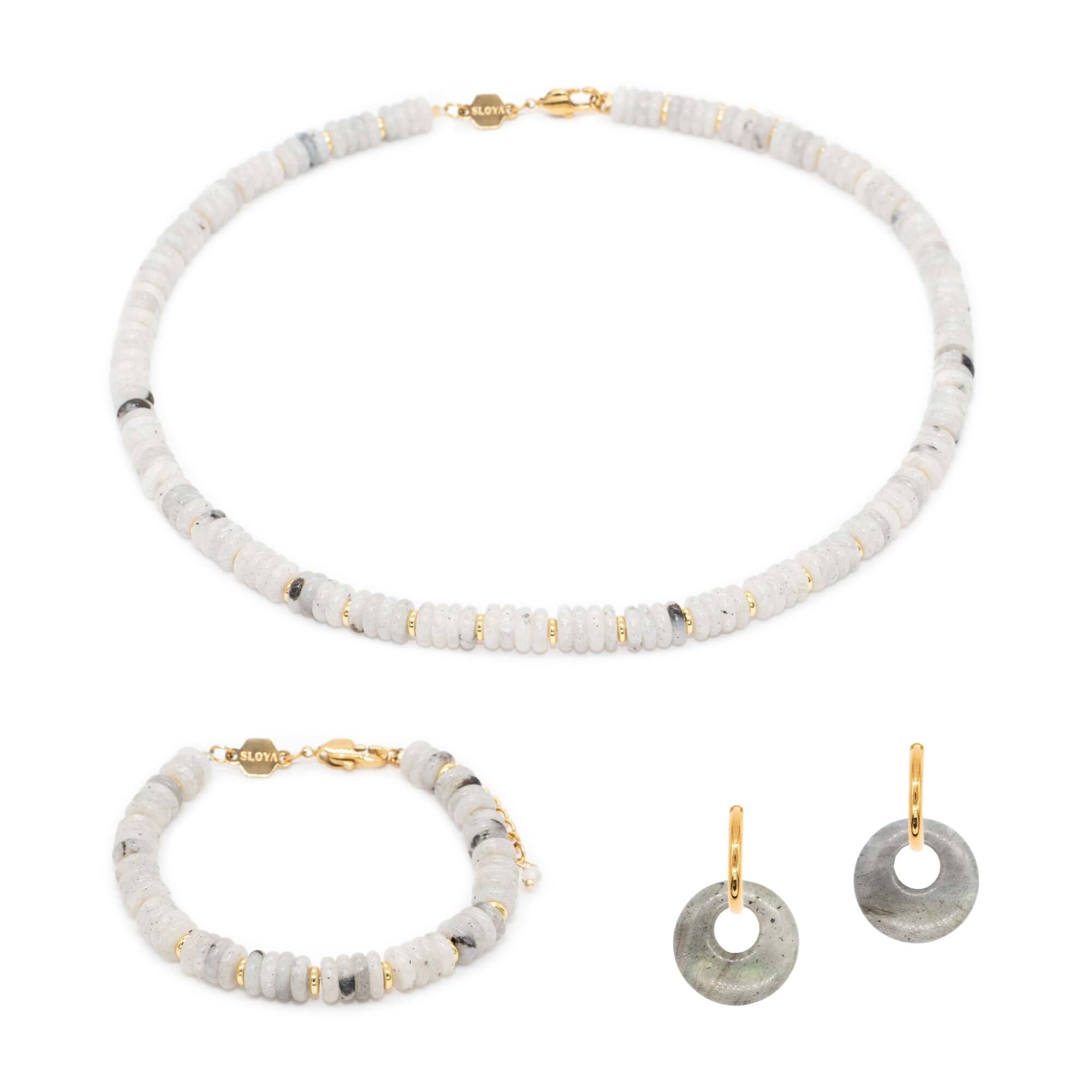 Collier, bracelet et boucles d'oreilles Blima en pierres Labradorite