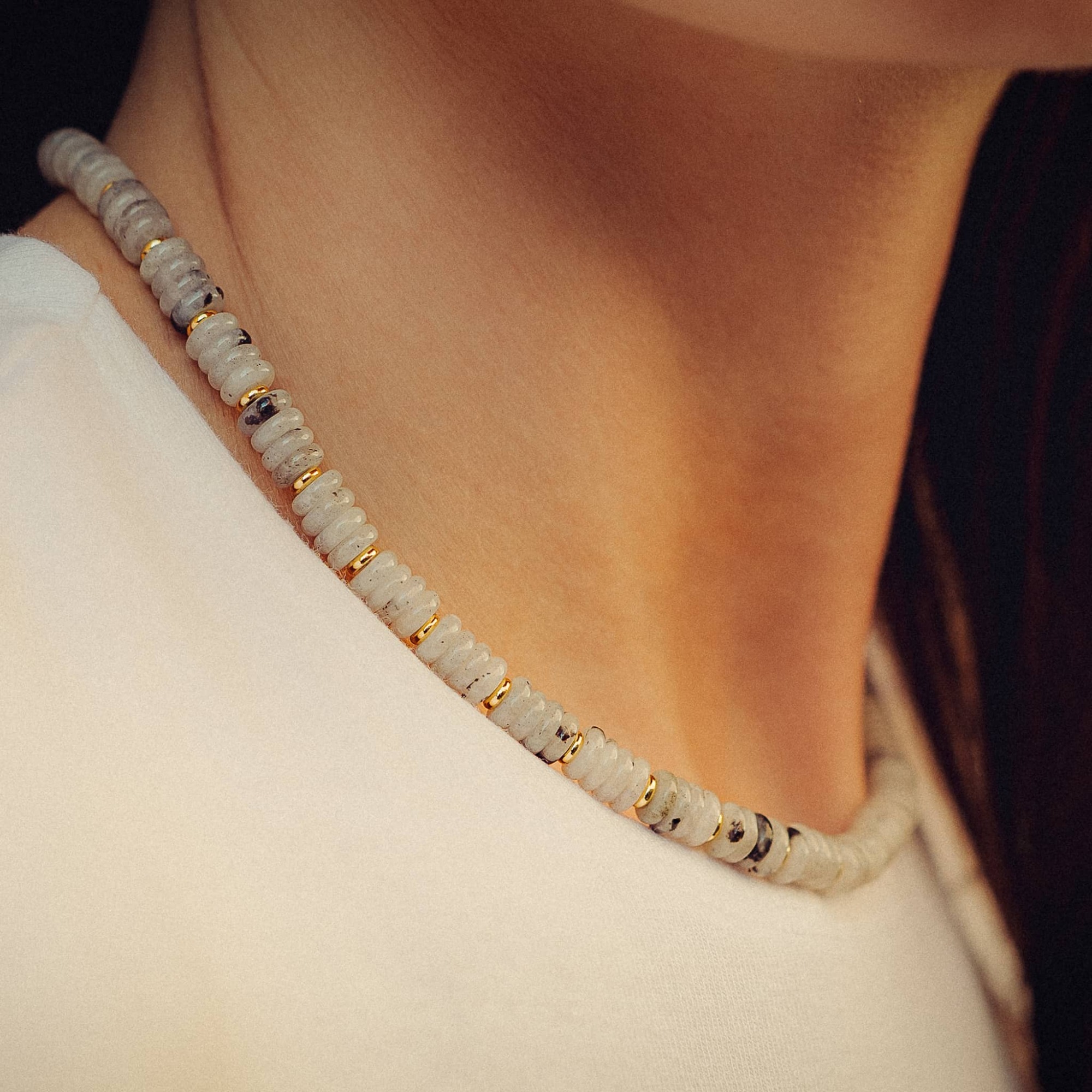 Collier, bracelet et boucles d'oreilles Blima en pierres Labradorite