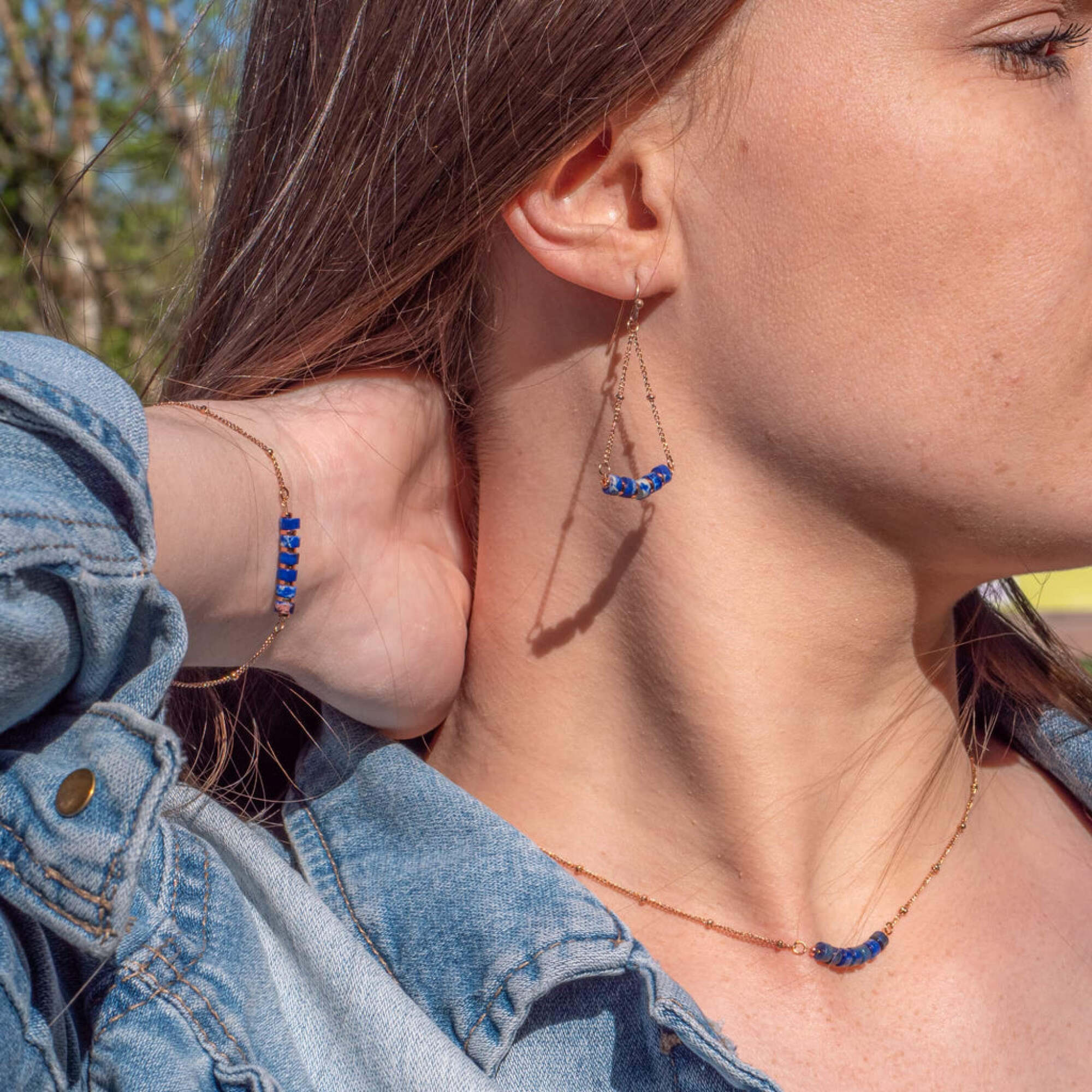 Collier, bracelet et boucles d'oreilles Piana en pierres Lapis-lazuli