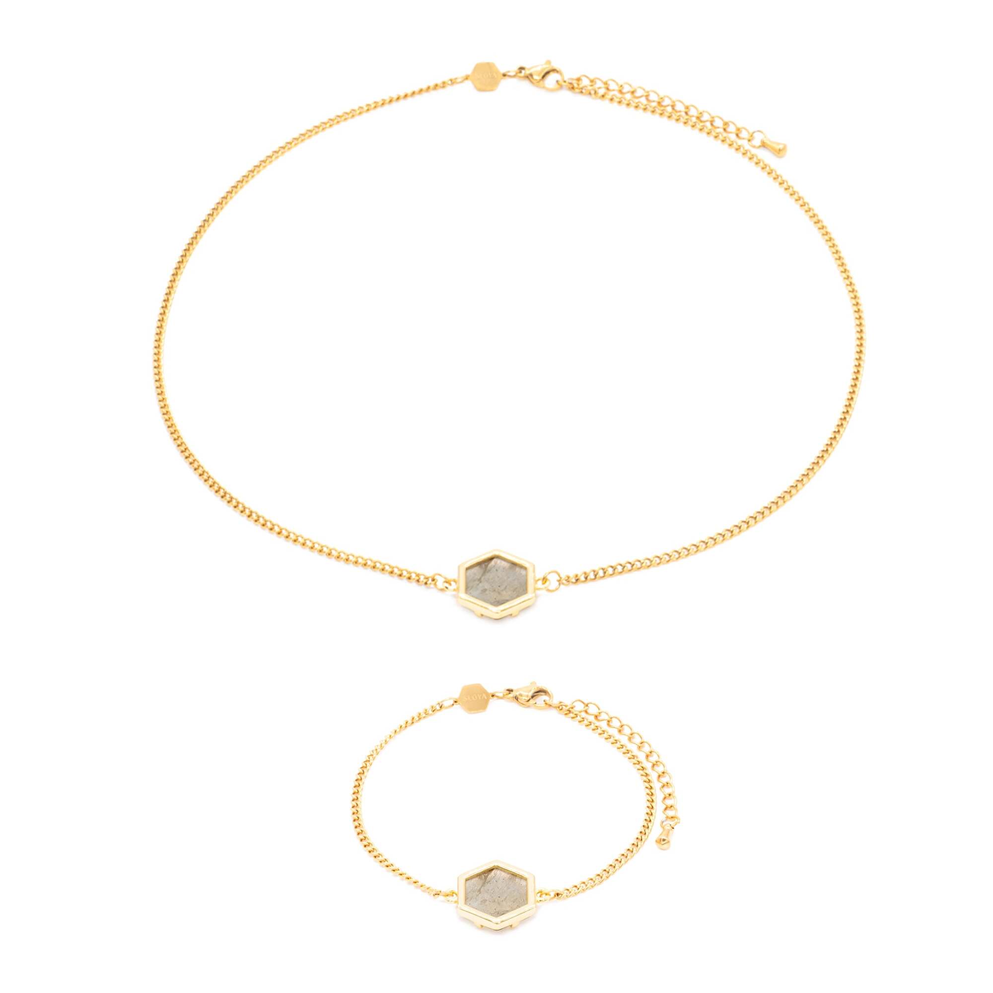 Collier et bracelet Hexalia en pierres Labradorite