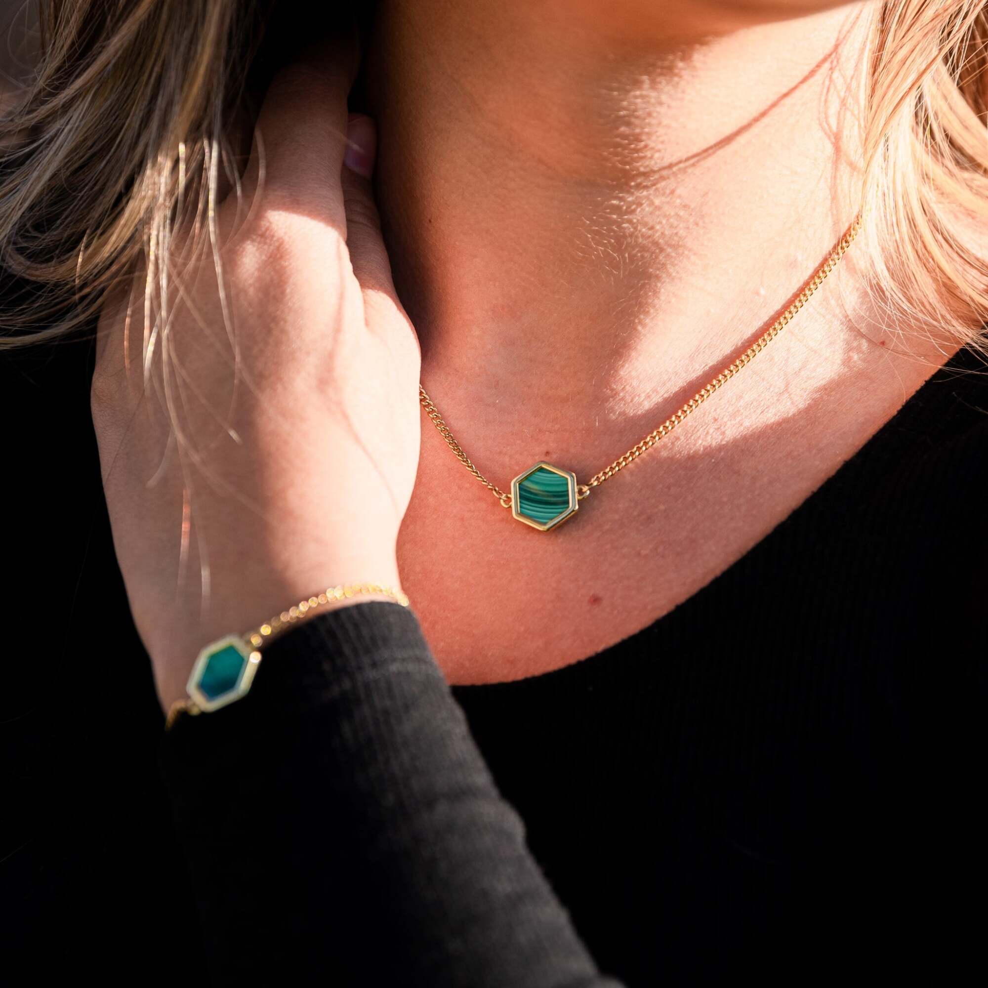 Collier Hexalia en pierres Malachite