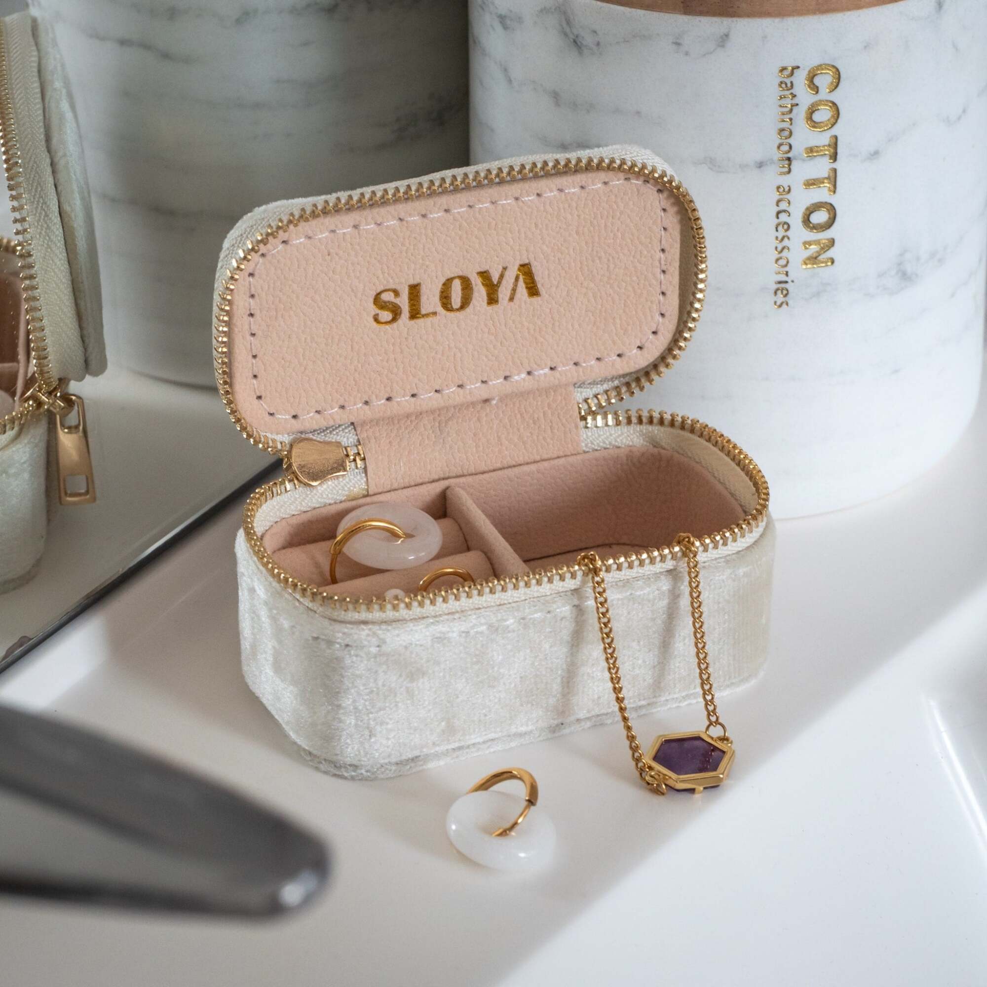 Mini boîte à bijoux velours blanc coton