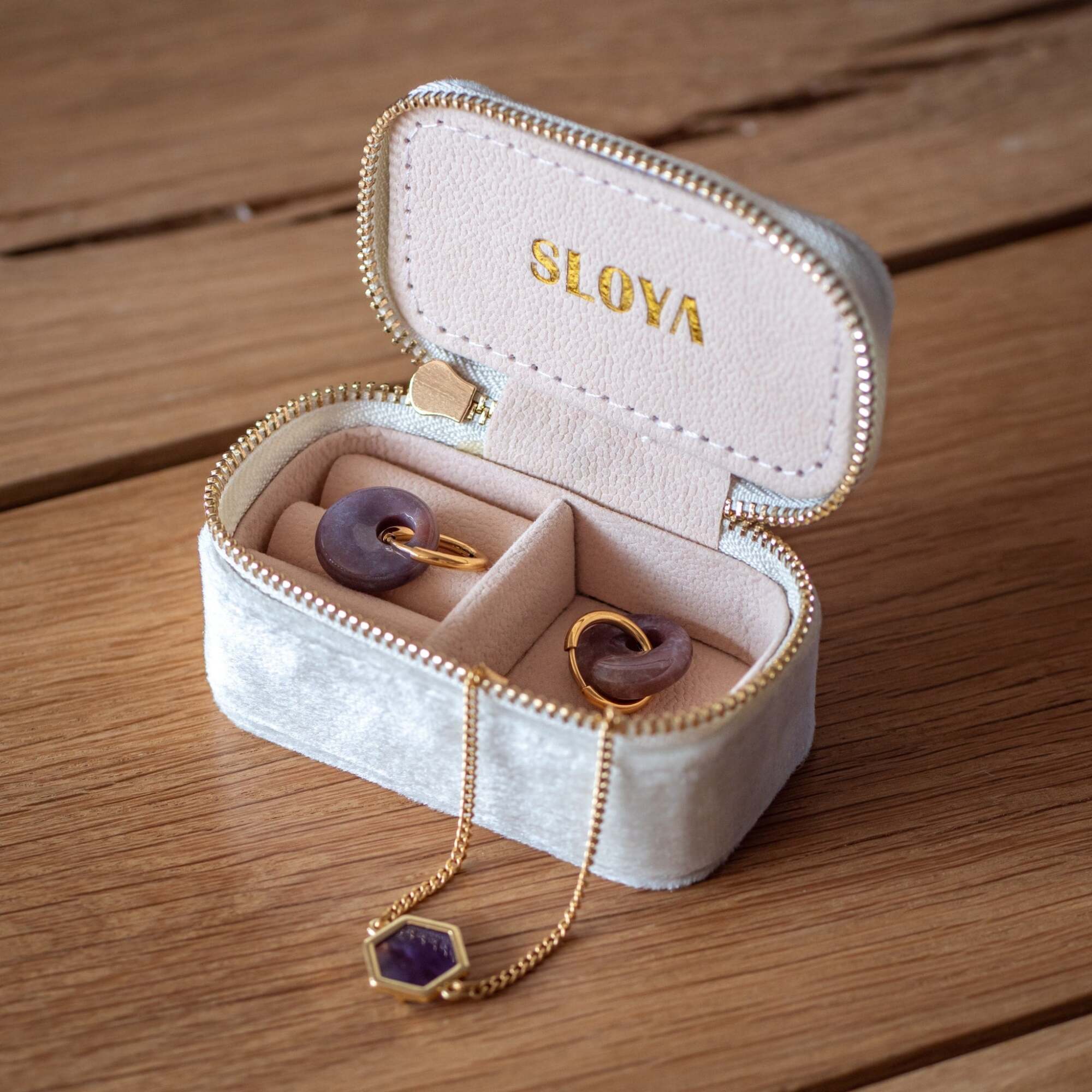 Mini boîte à bijoux velours blanc coton