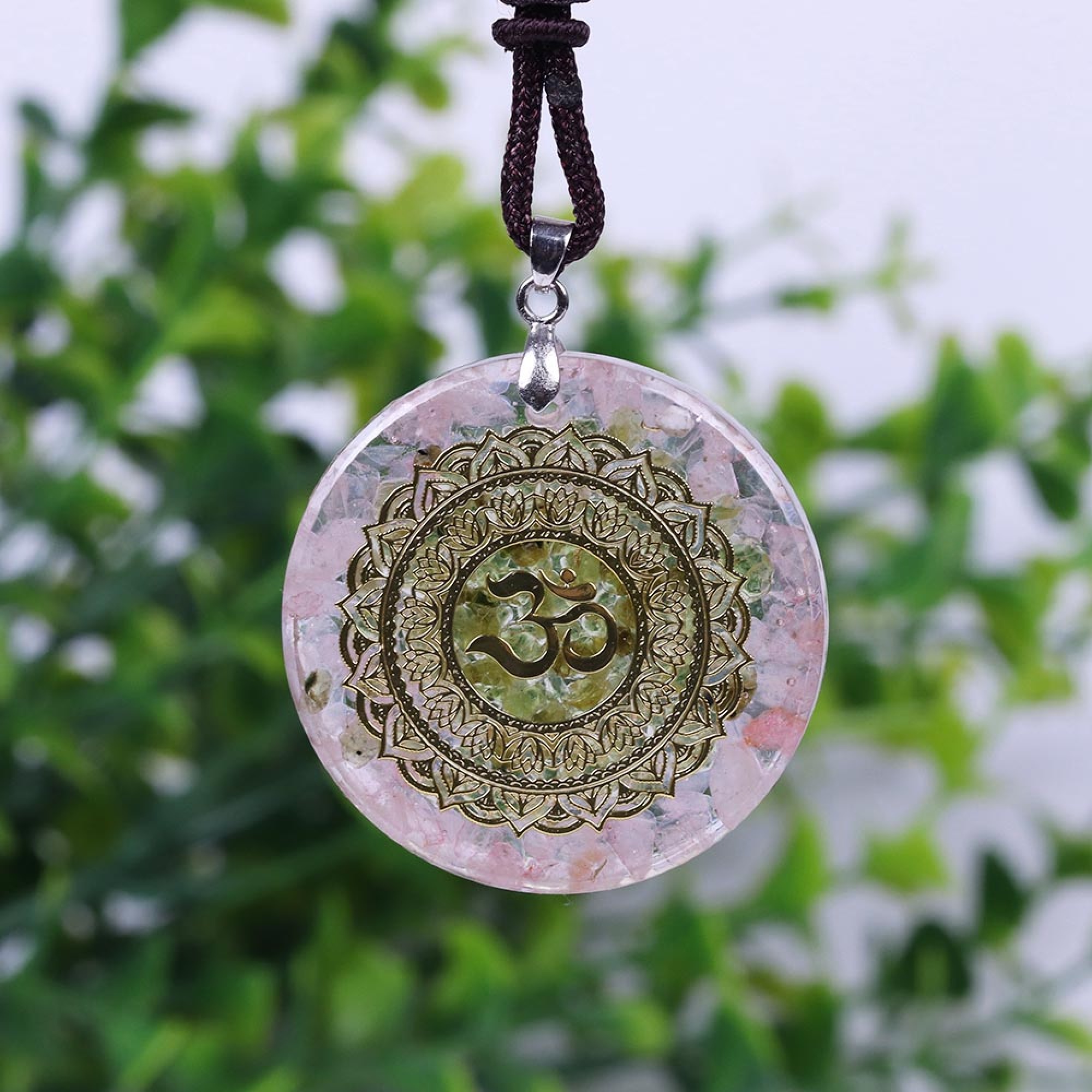 Collier orgone yoga Quartz rose olivine