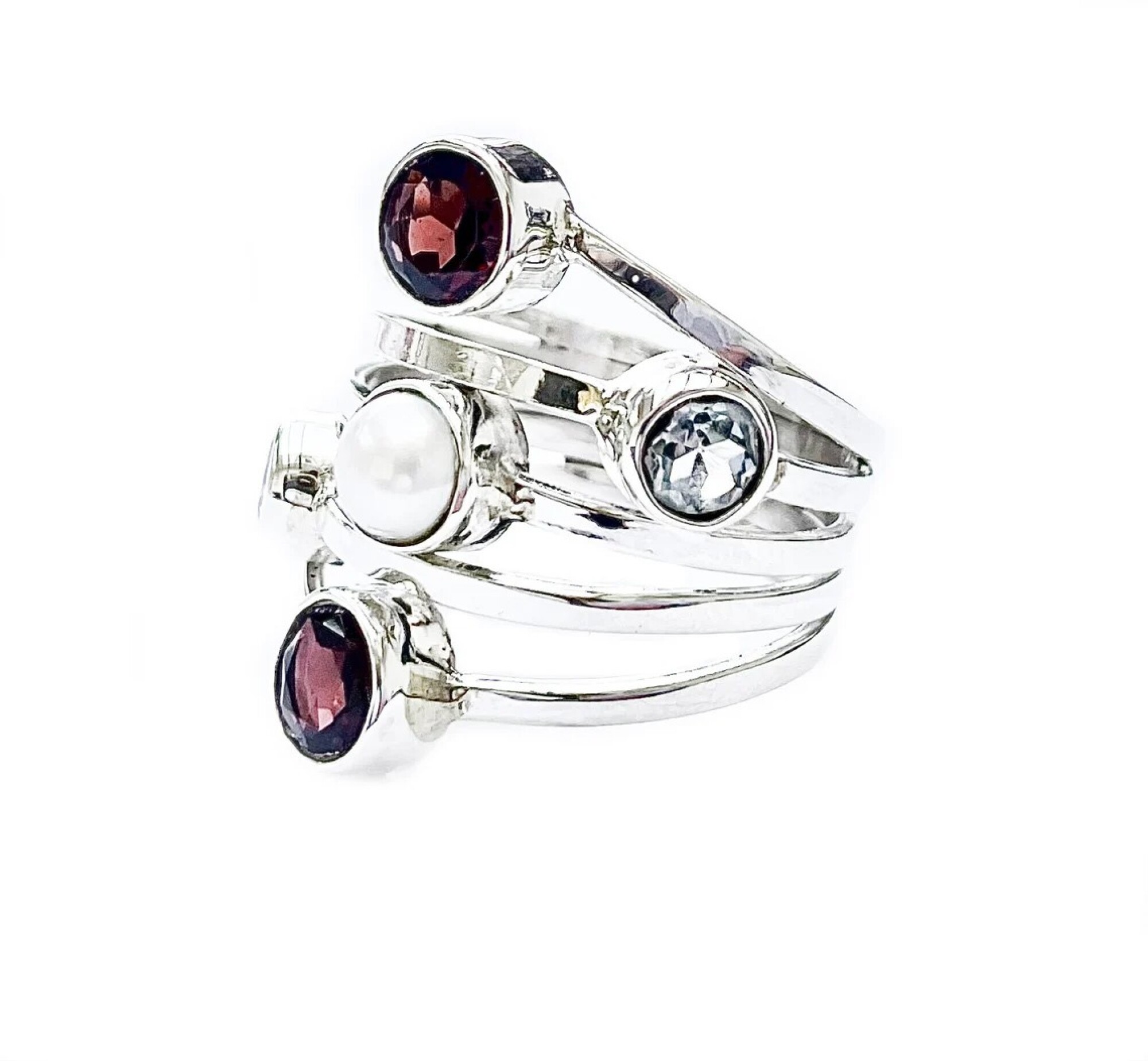 Bague argent multi pierres fines