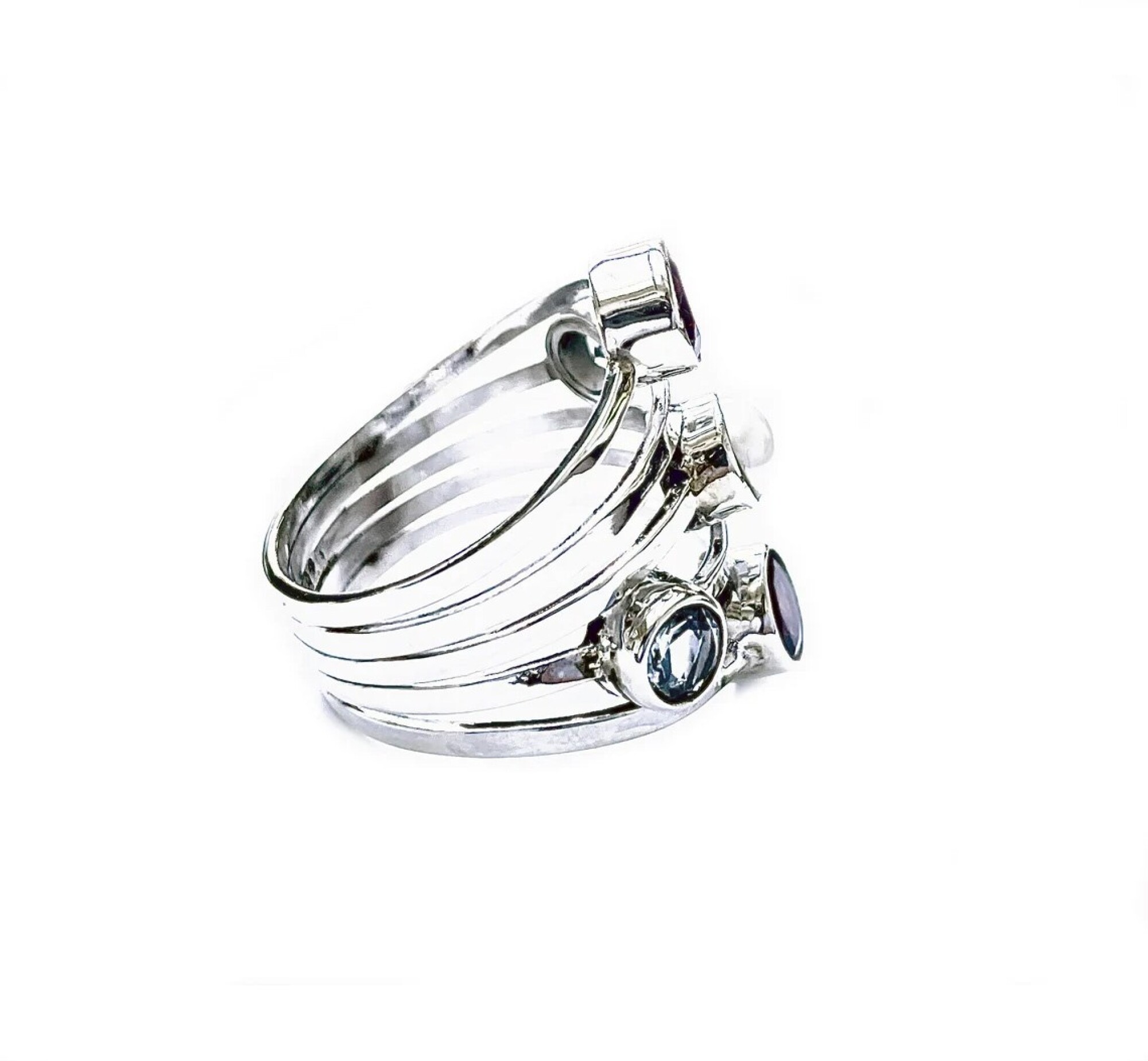 Bague argent multi pierres fines