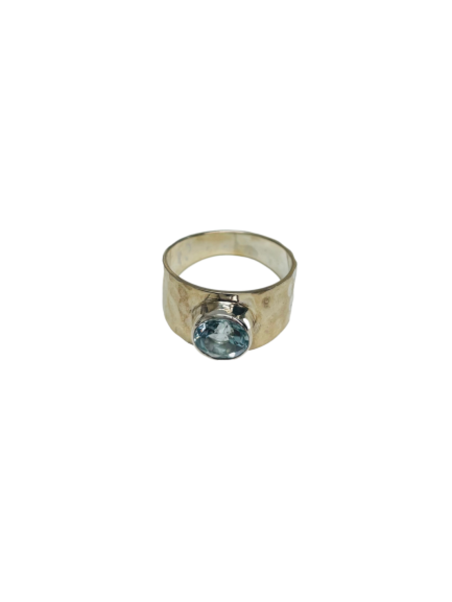 Bague jonc en argent et topaze bleue facettée