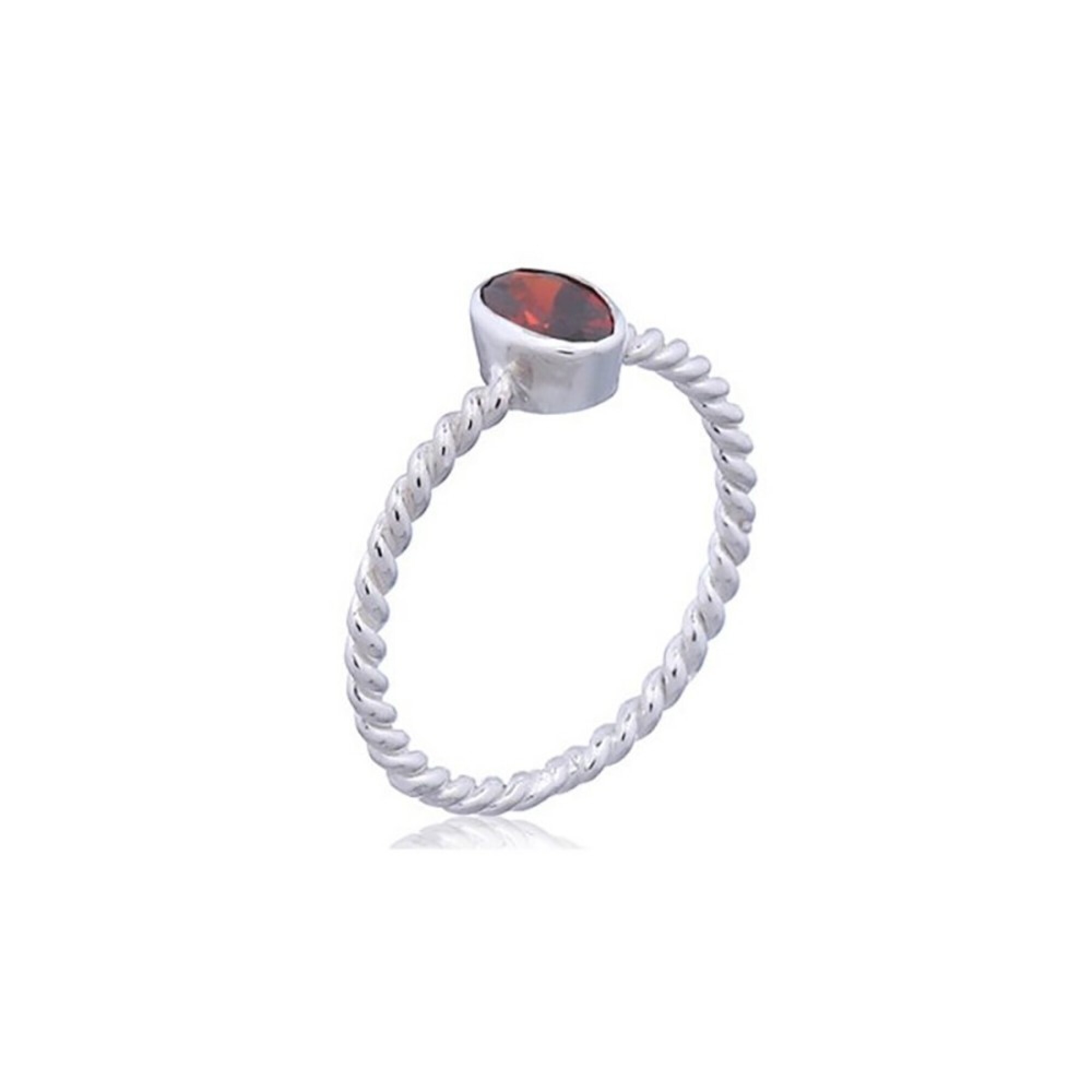 Bague torsadée en argent et brillant rouge
