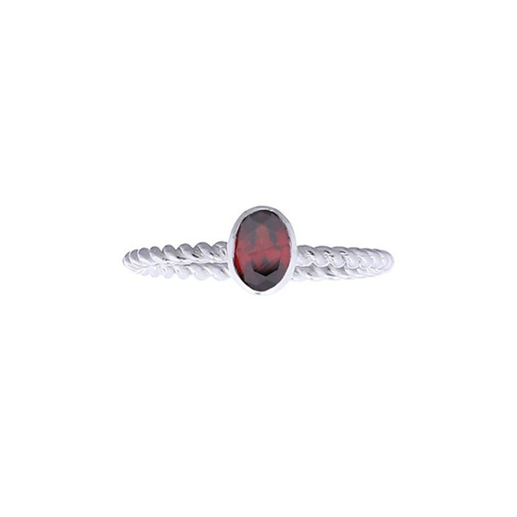 Bague torsadée en argent et brillant rouge