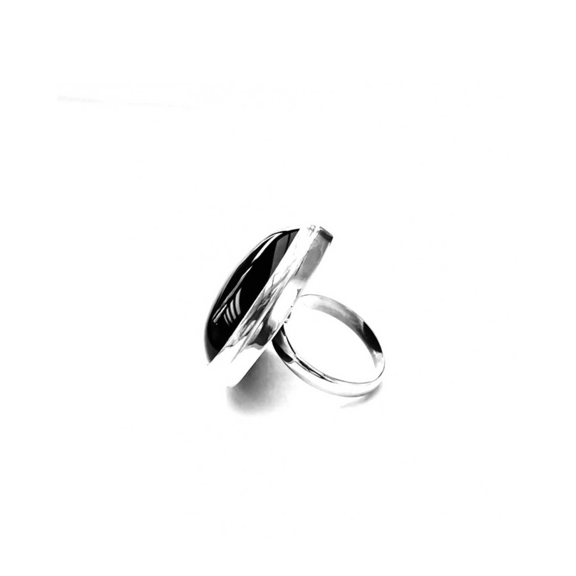 Bague triangle agate noire argent réglable