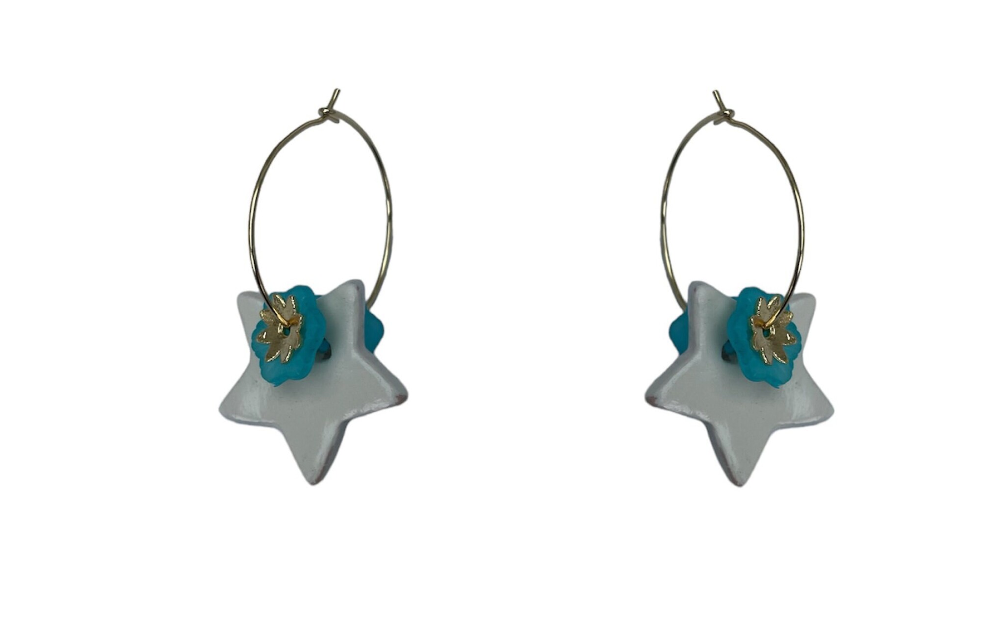 Boucles d'oreilles, créoles étoile en céramique - Modèle unique artisanal