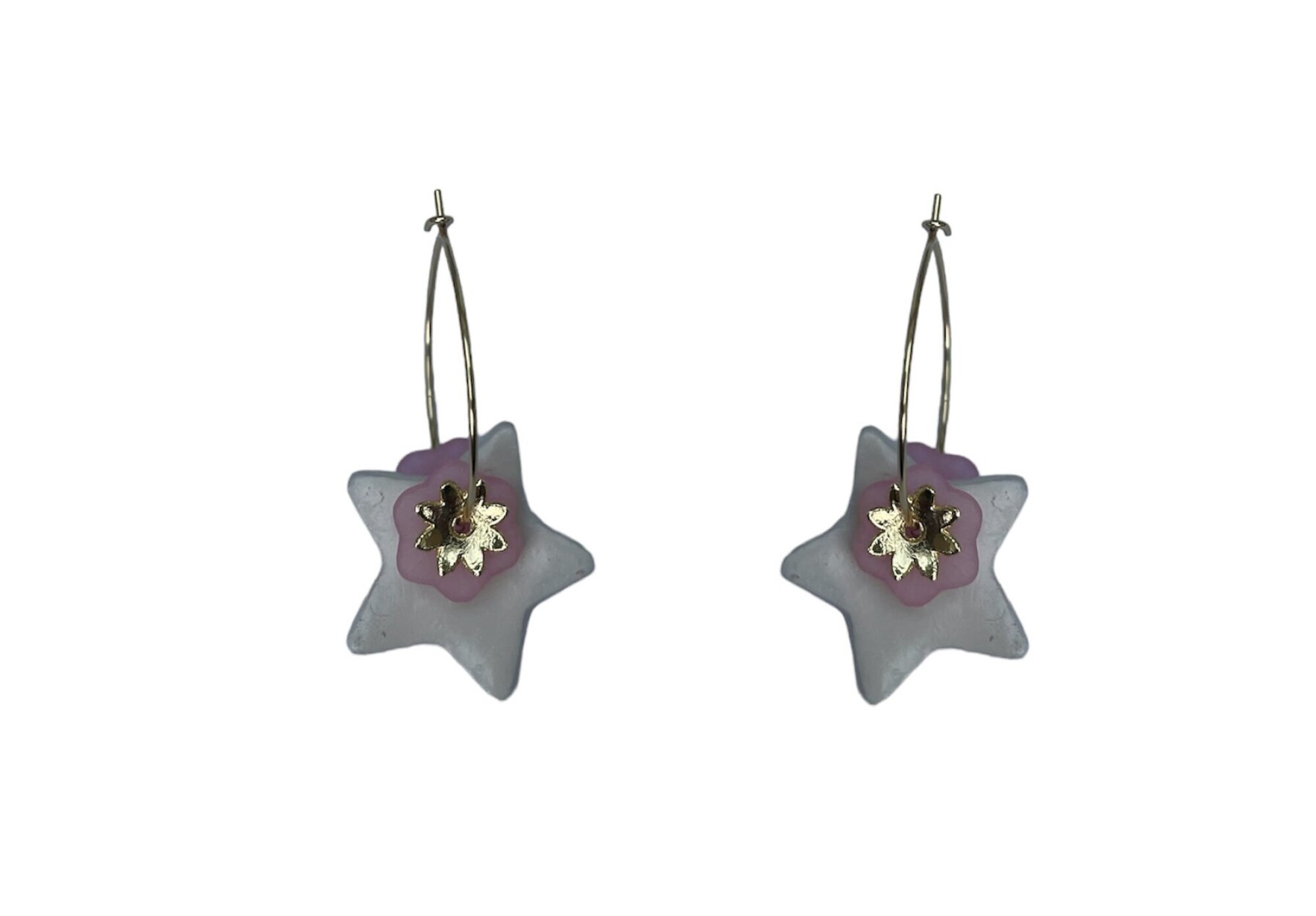 Boucles d'oreilles, créoles étoile en céramique - Modèle unique artisanal