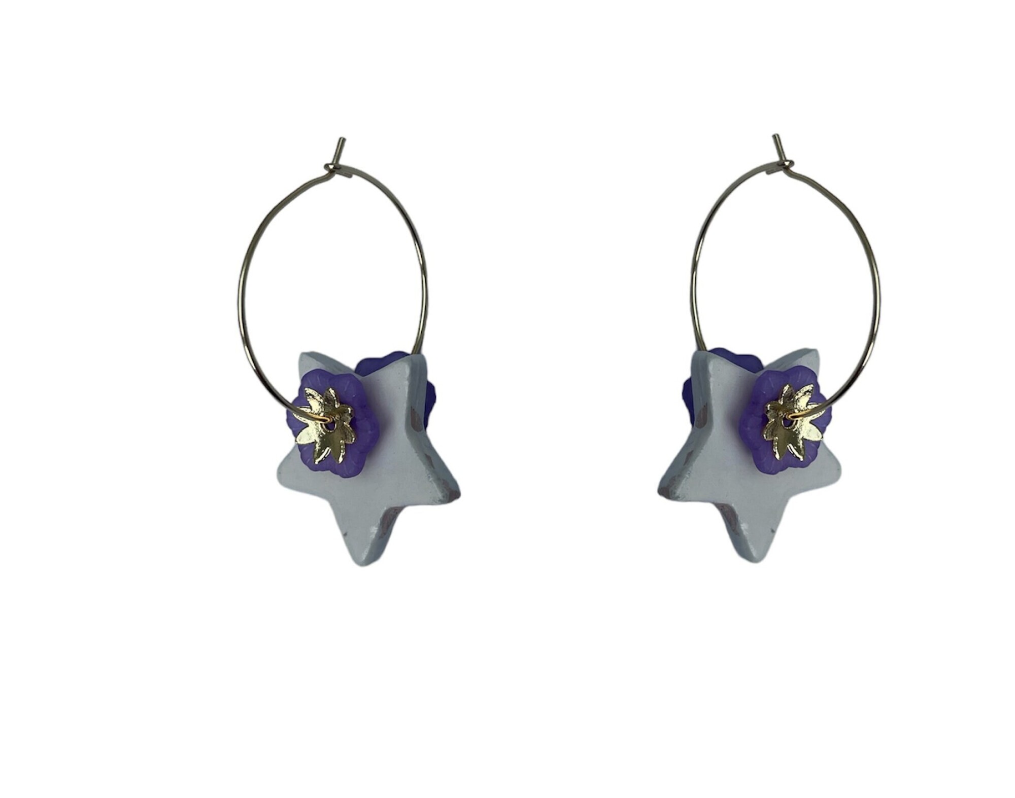 Boucles d'oreilles, créoles étoile en céramique - Modèle unique artisanal