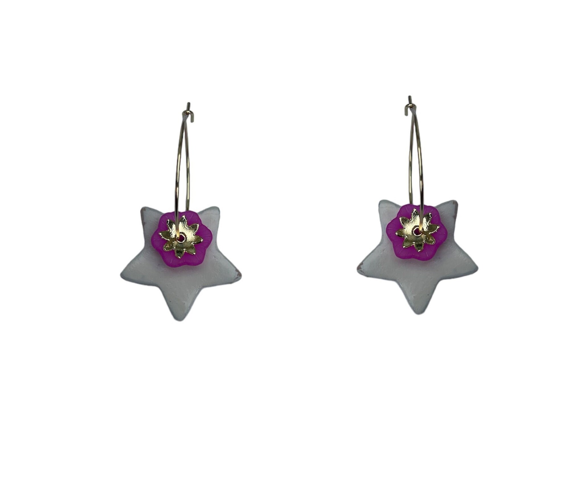 Boucles d'oreilles, créoles étoile en céramique - Modèle unique artisanal