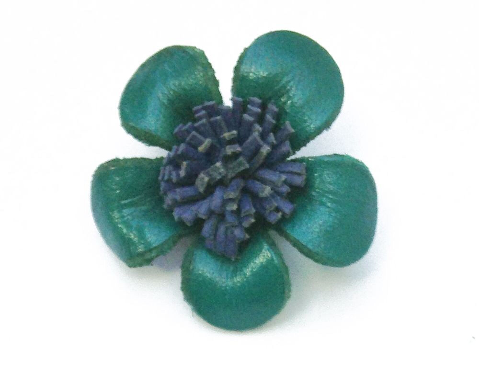 Broche fleur en cuir coloré - Verte bleu