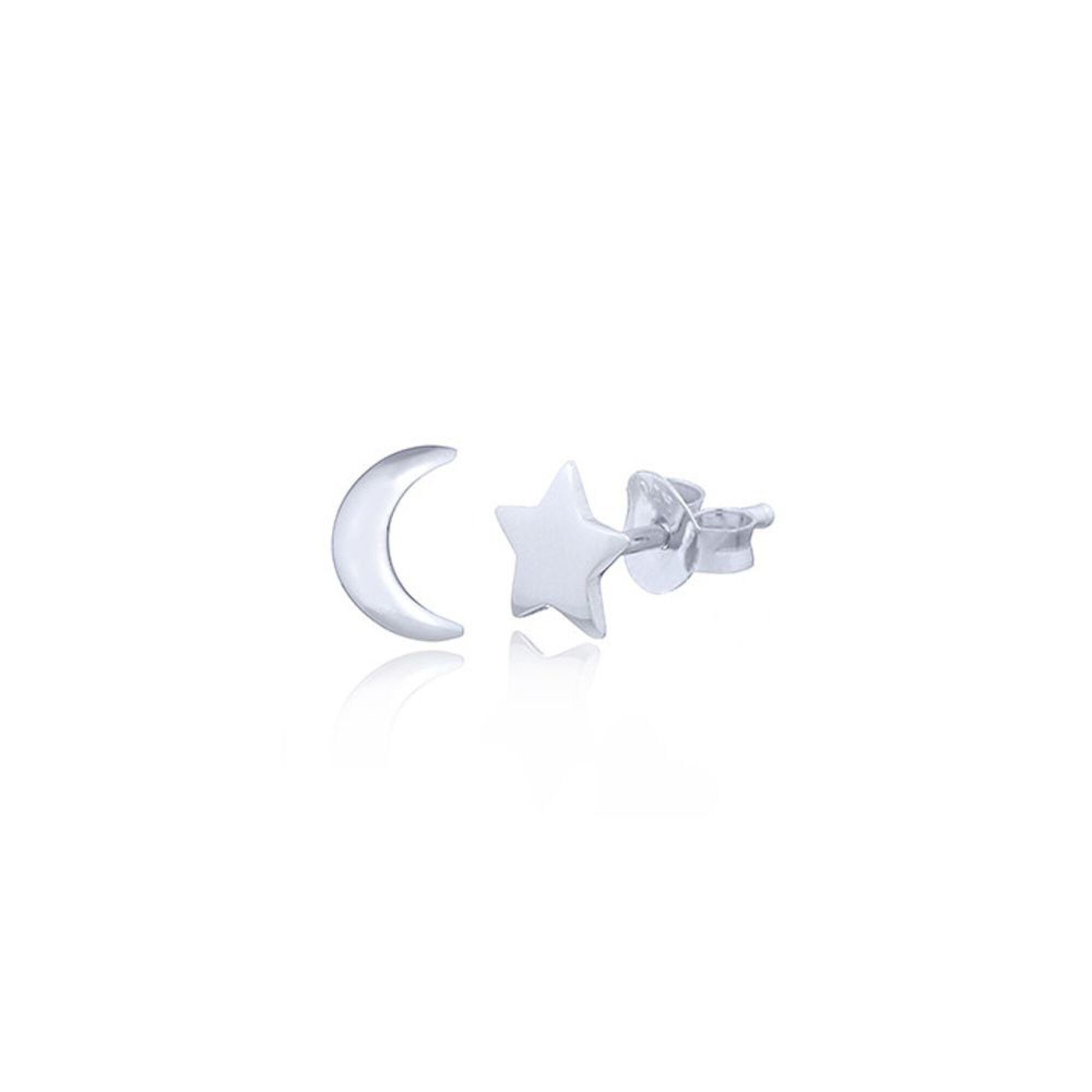 Clou d'oreille en argent forme lune et étoile