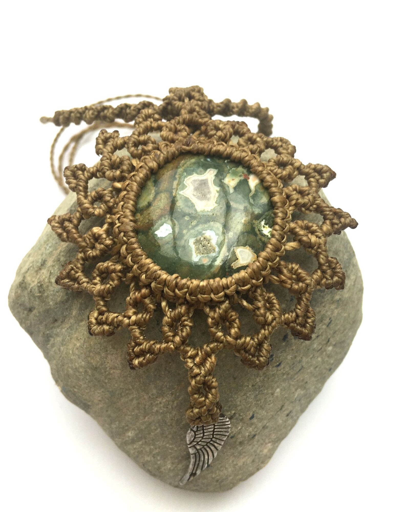 Collier long, sautoir tissé à la main avec agathe calypso - modele unique