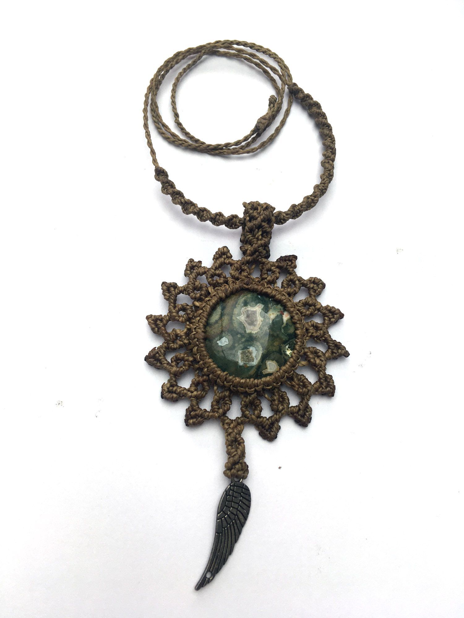 Collier long, sautoir tissé à la main avec agathe calypso - modele unique