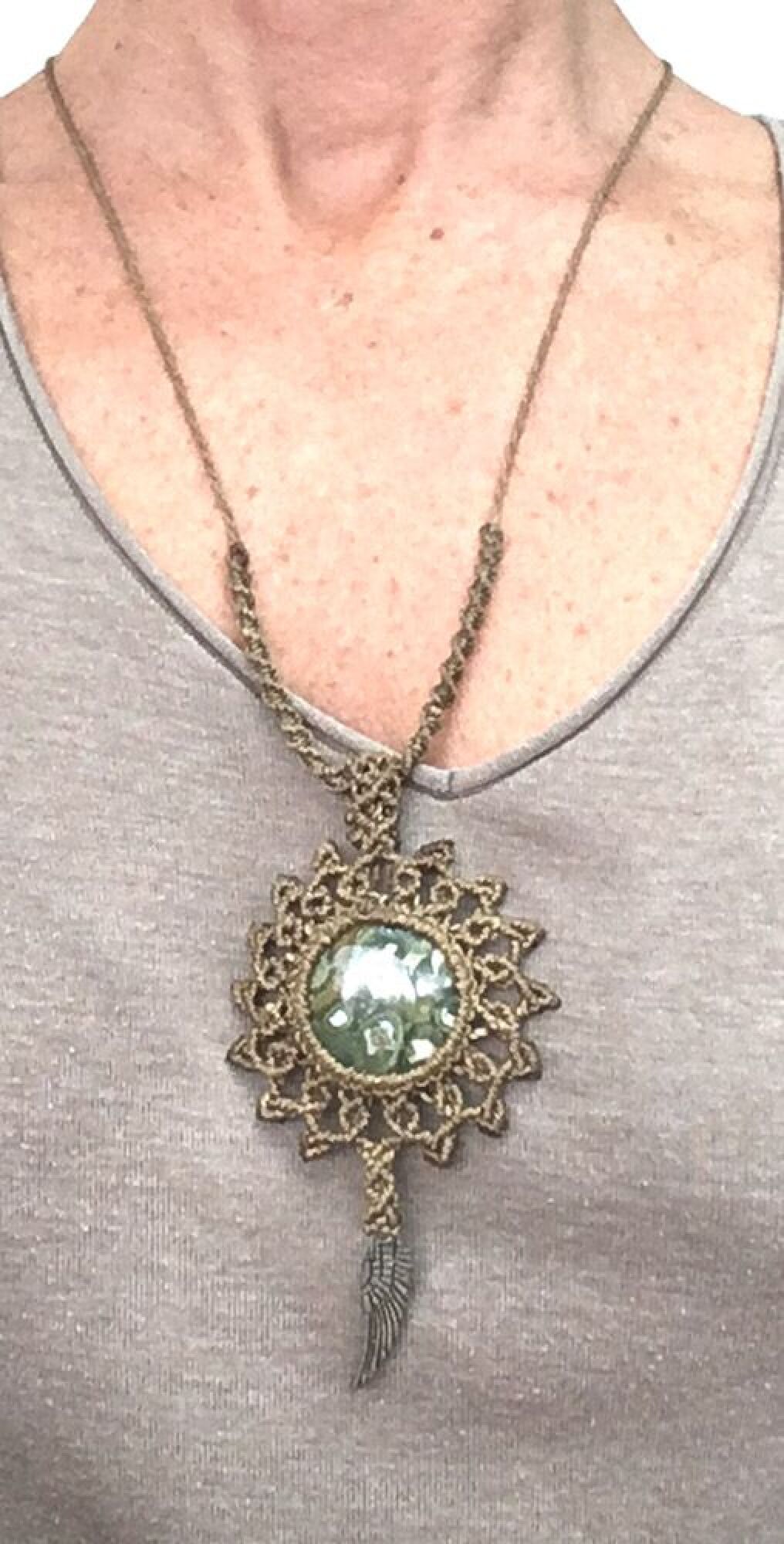Collier long, sautoir tissé à la main avec agathe calypso - modele unique