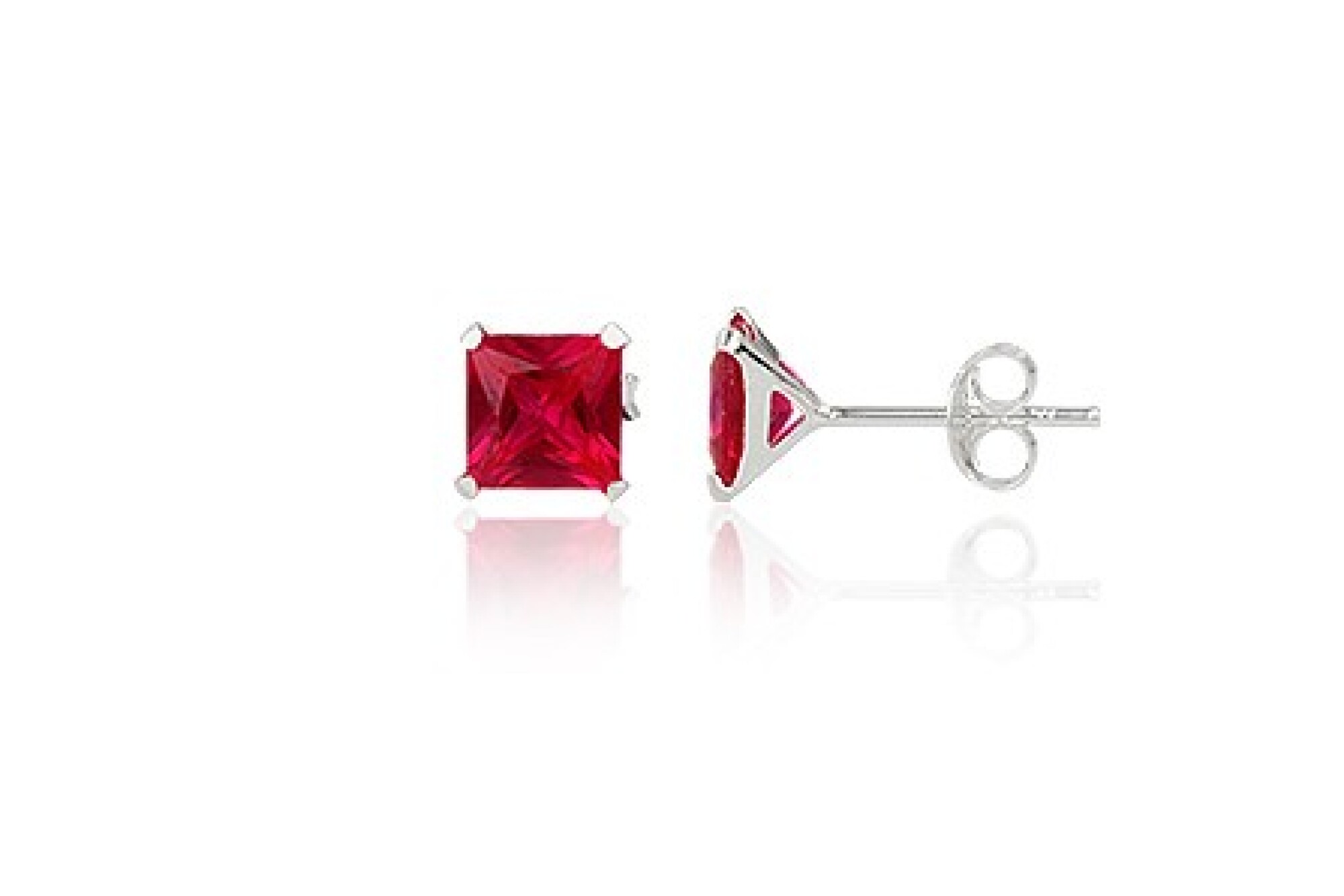 Puces carré en argent et zirconium rouge
