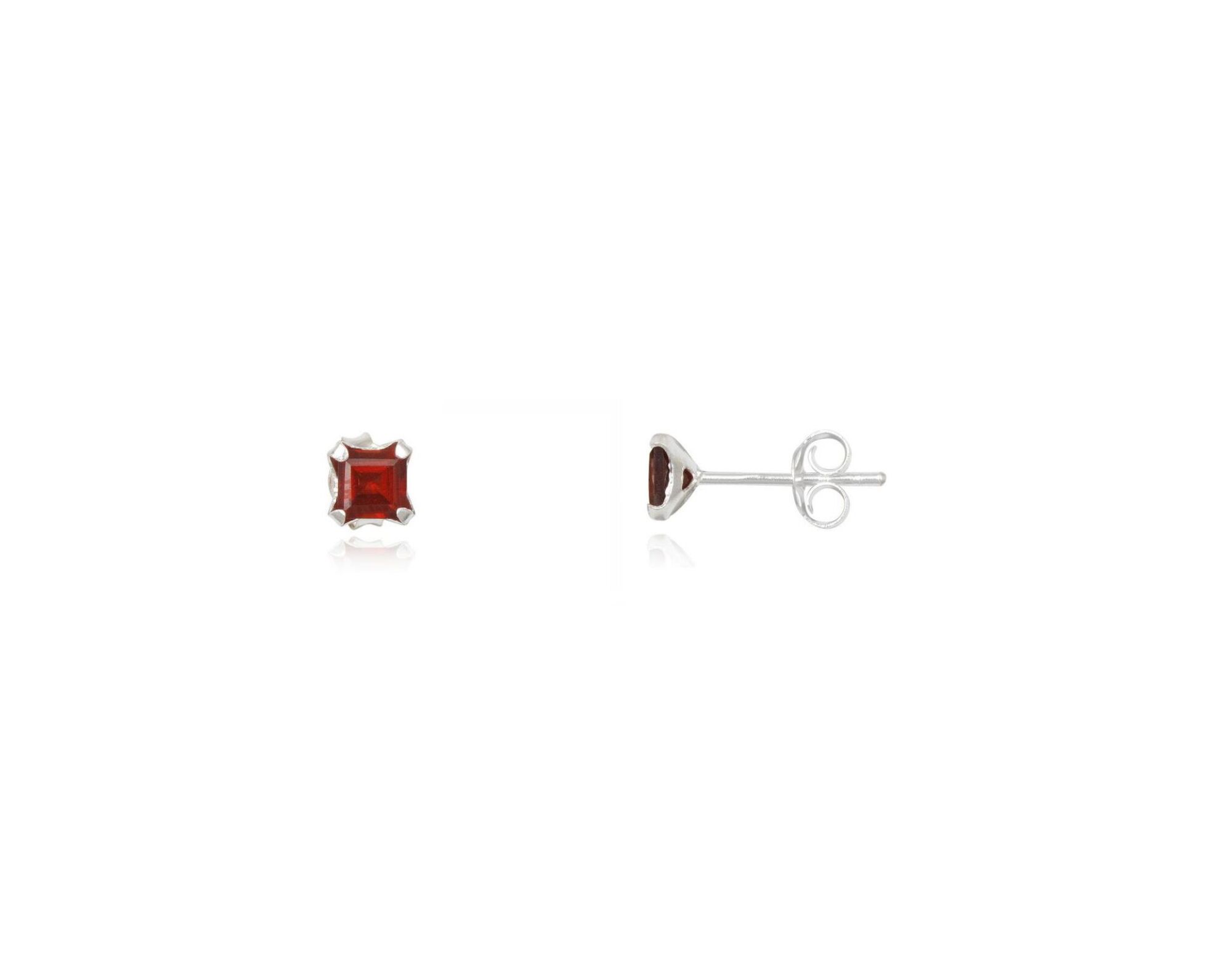 Puces carré en argent et zirconium rouge