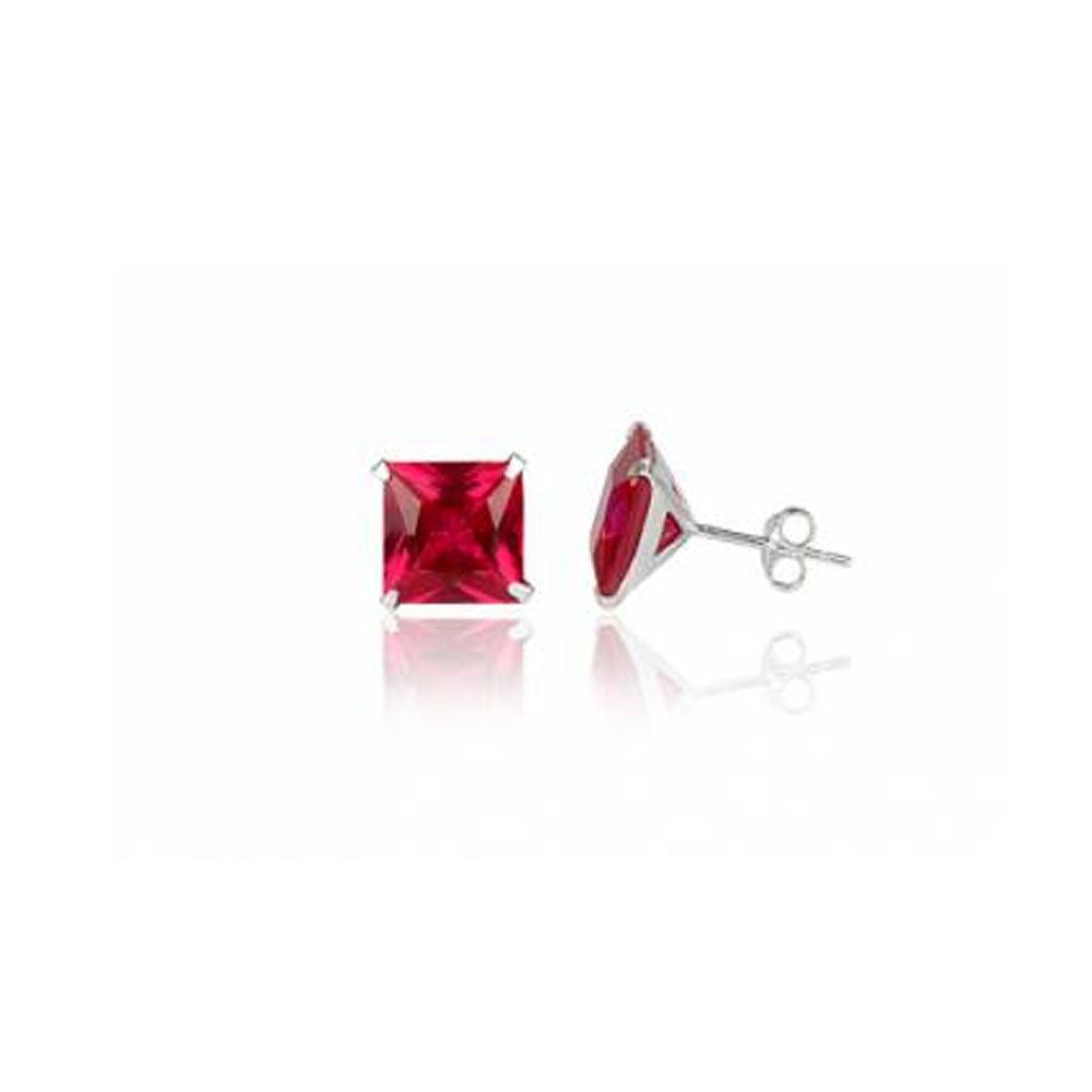 Puces carré en argent et zirconium rouge