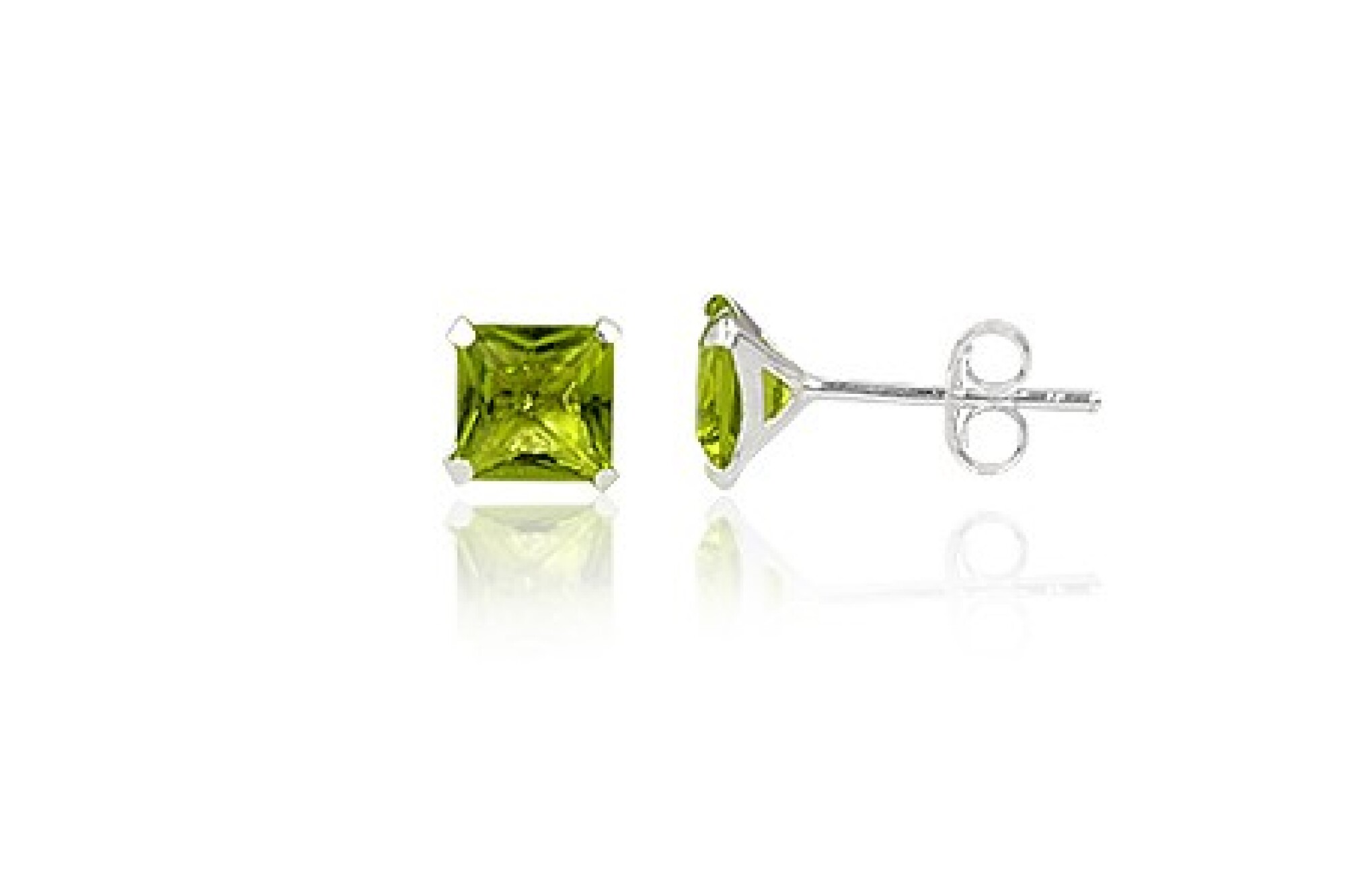 Puces carré en argent et zirconium VERT