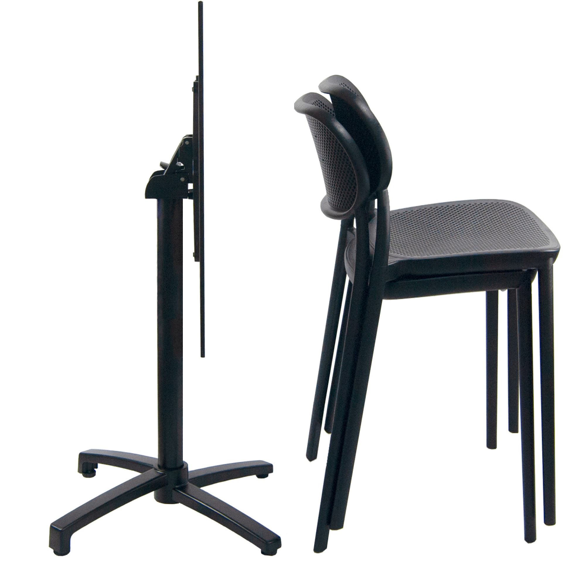 Lot de 1 table pliable marbre veiné h90cm + 2 chaises hautes pour terrasse