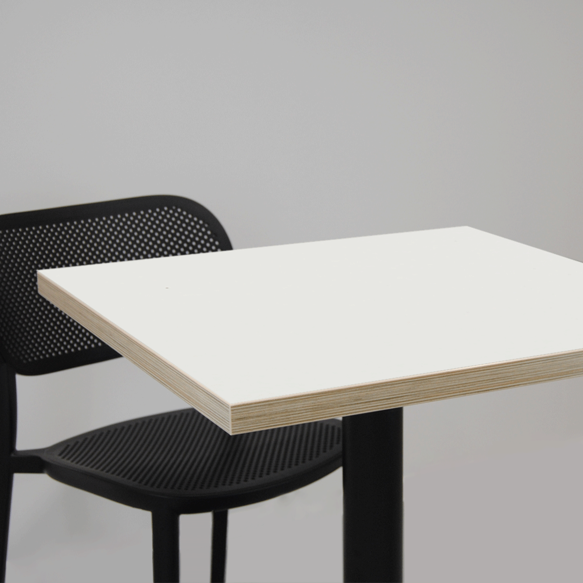 Mange-debout 60x60cm - modèle Bazila blanc chants bois