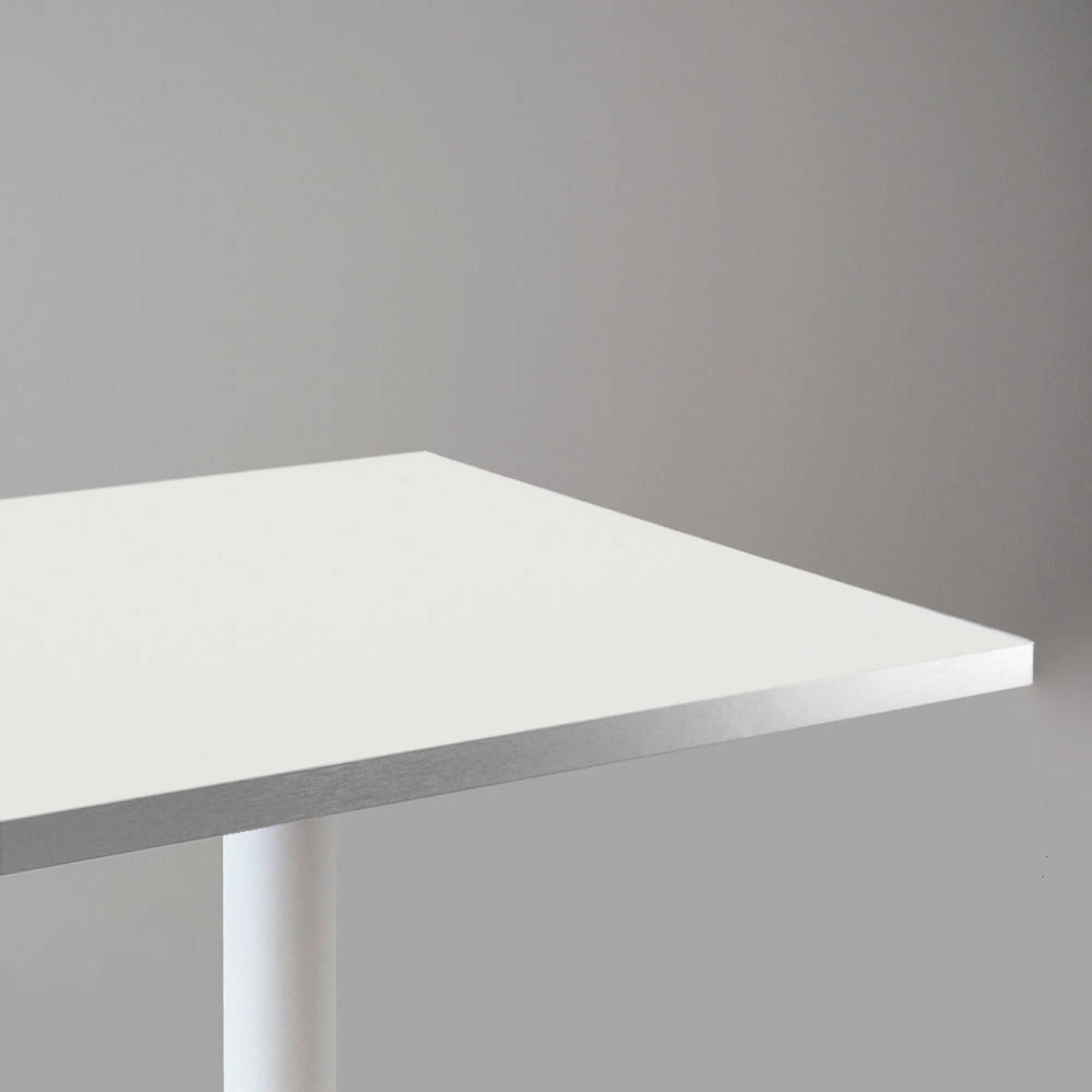 Mange-debout 60x60cm - modèle Round pied blanc blanc chants inox