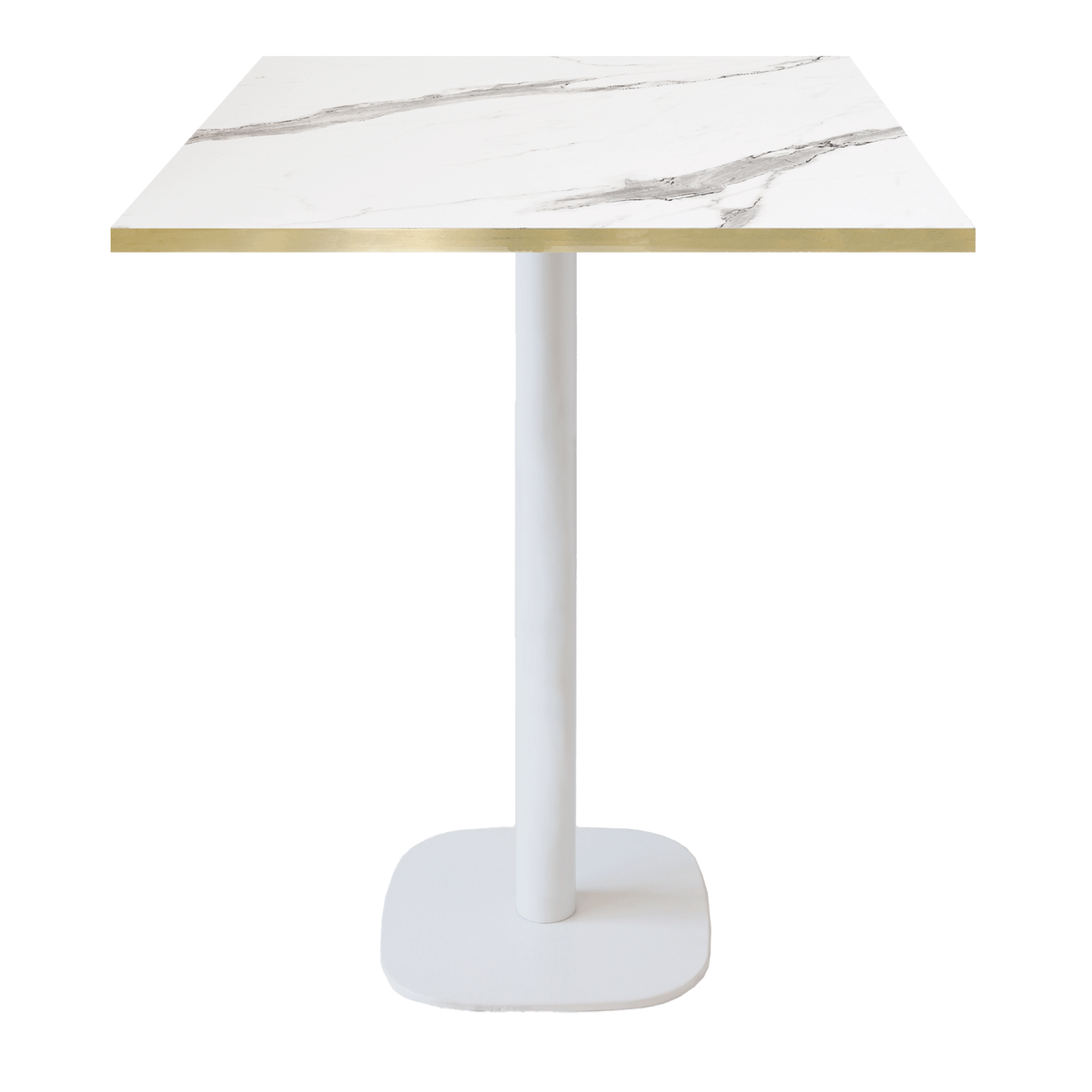 Mange-debout 70x70cm - modèle Round banc marbre blanc chants laiton