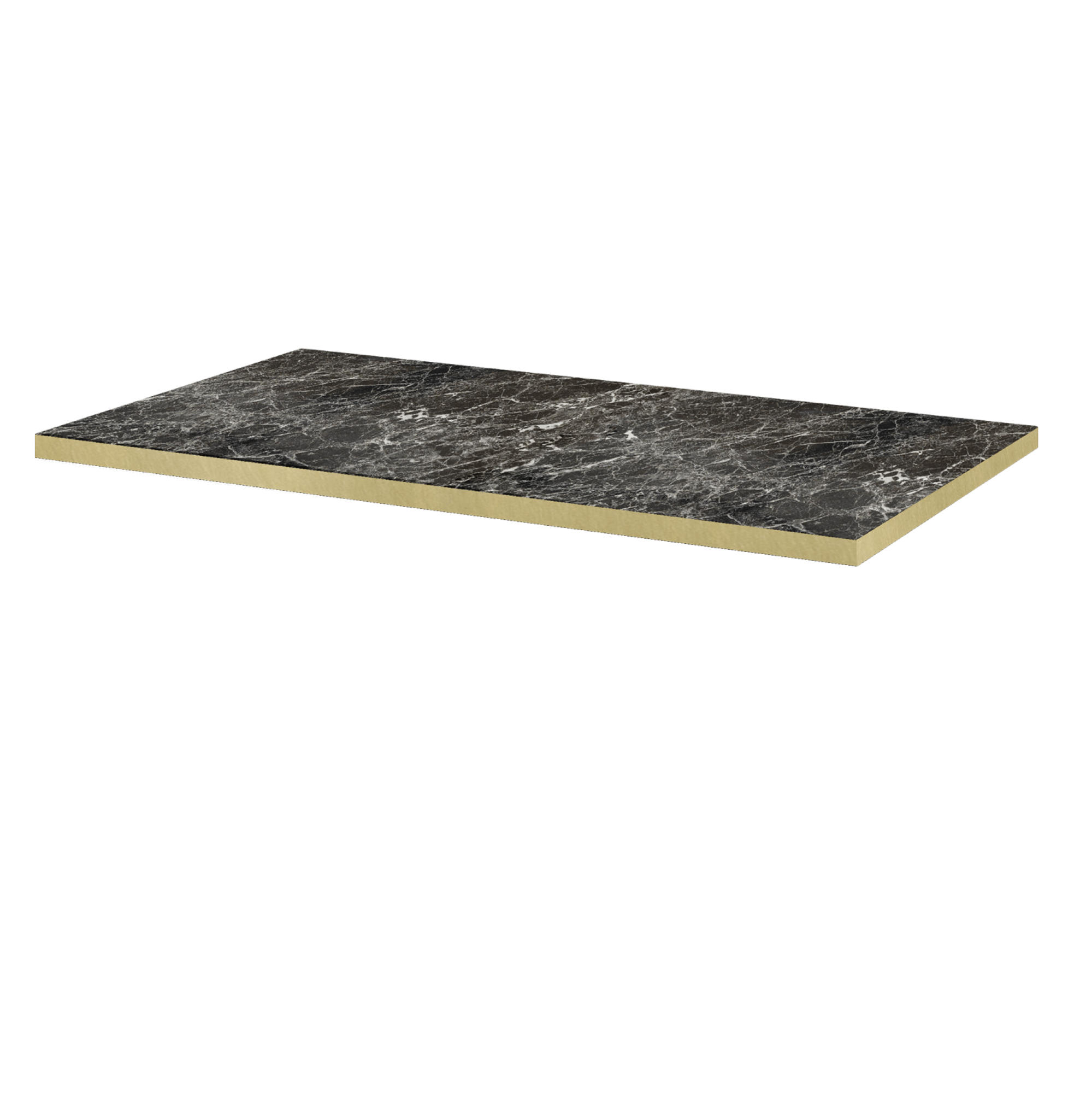Plateau 160x80 decor marbre noir brillant chants laiton