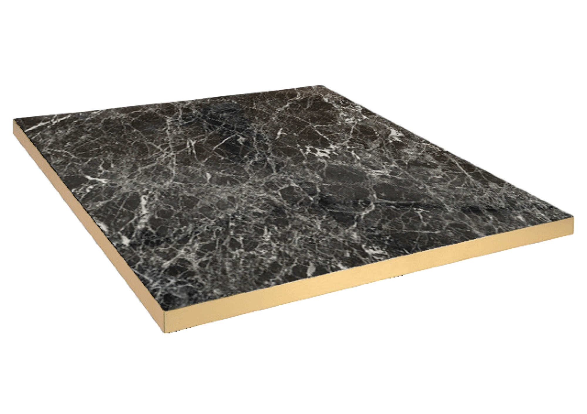 Plateau 60x60 decor marbre noir brillant chants laiton