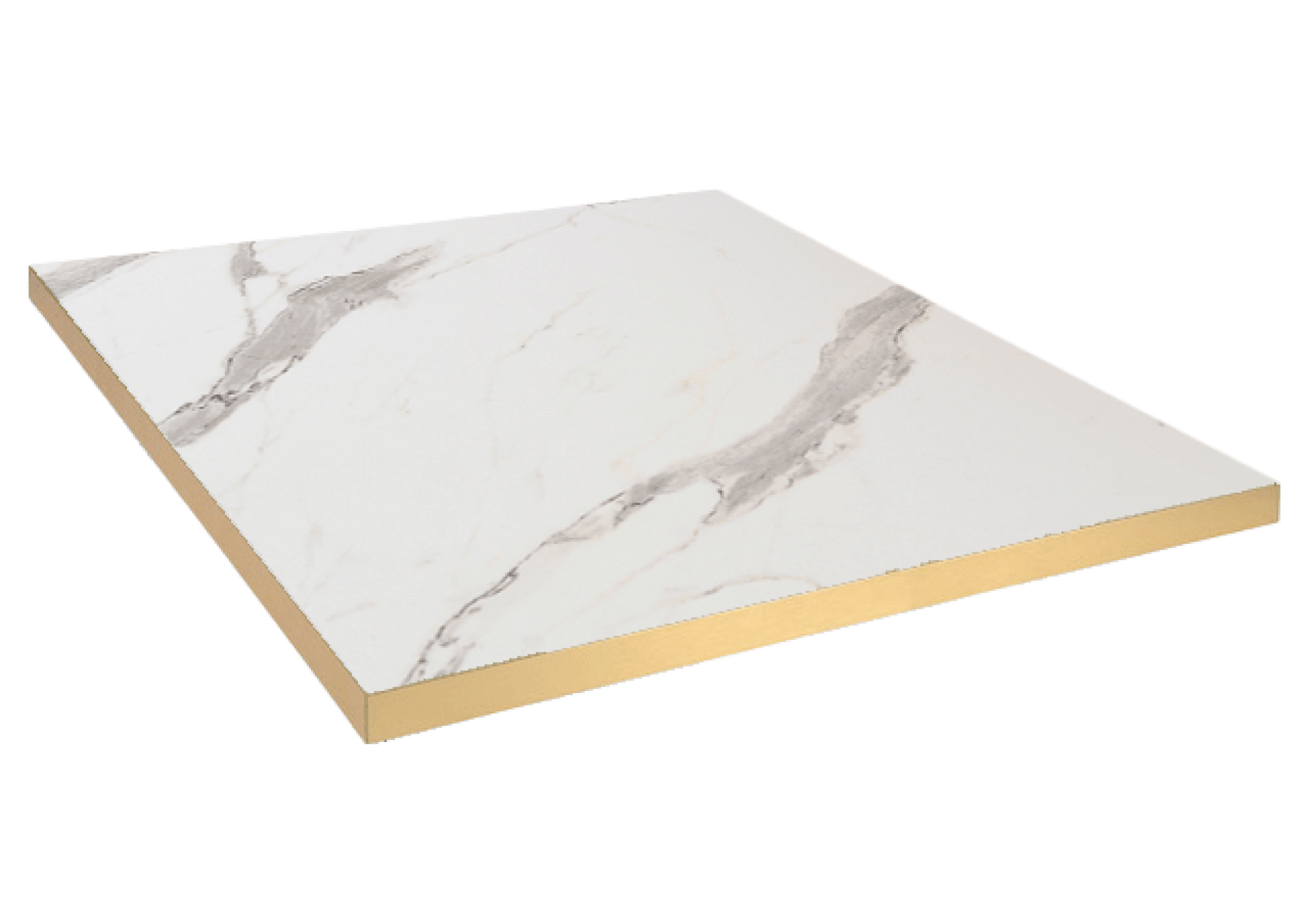 Plateau 70x70 decor marbre blanc chants laiton
