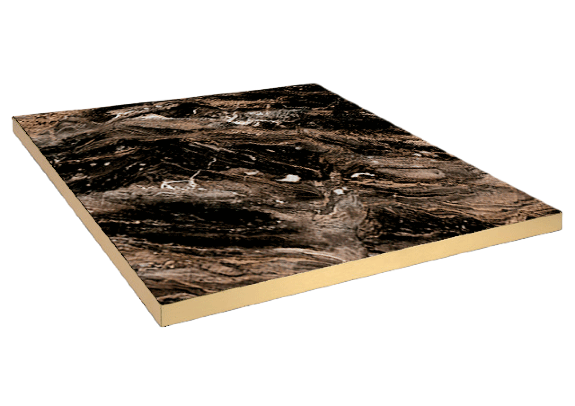 Plateau 70x70 decor marbre capuccino chants laiton