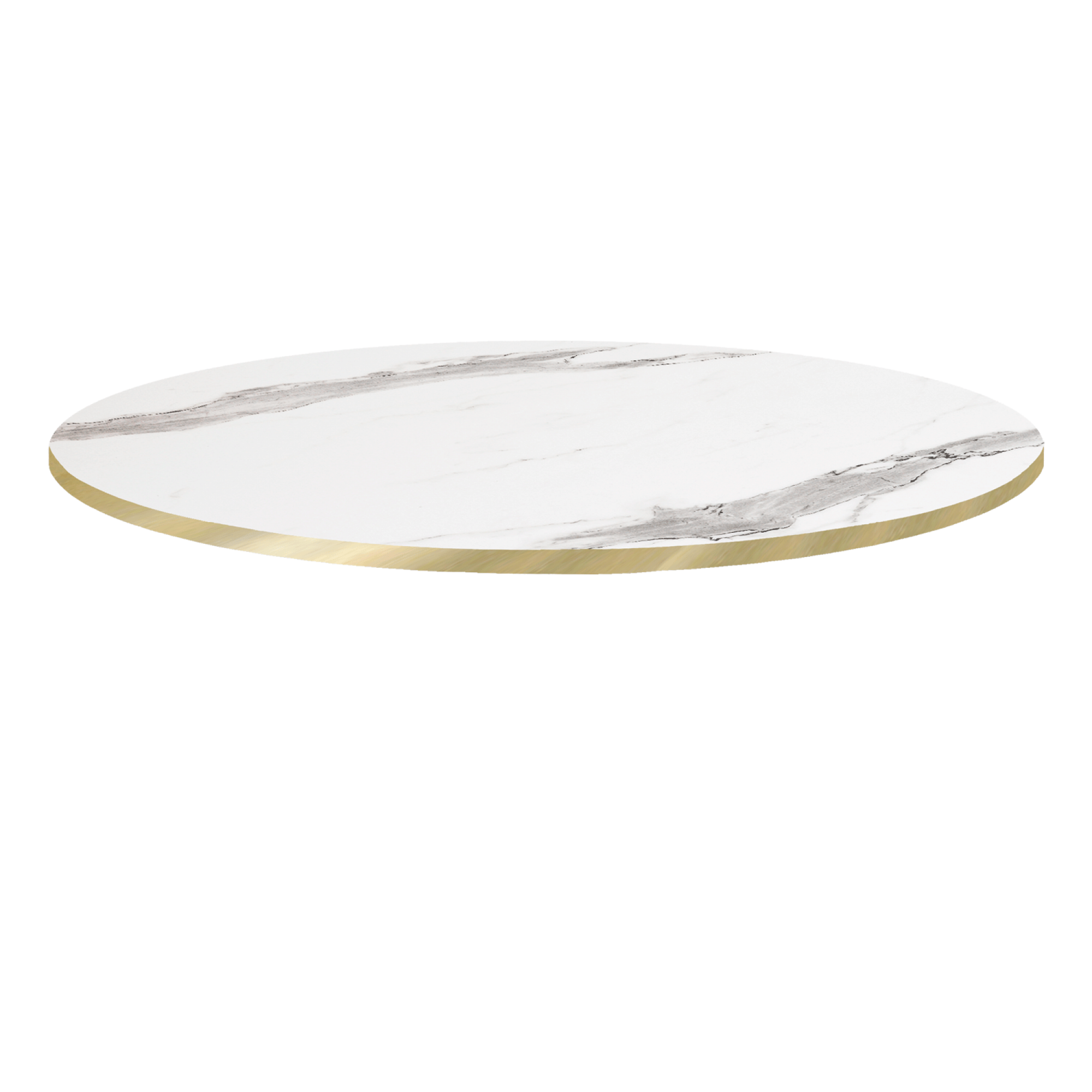 Plateau Ø120 decor marbre blanc chants laiton